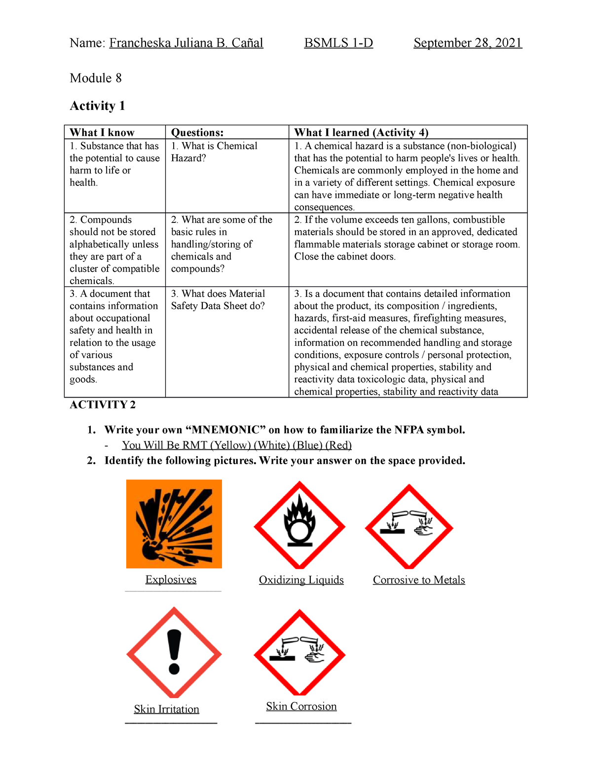 Module 8 - 1. Substance that has the potential to cause harm to life or ...