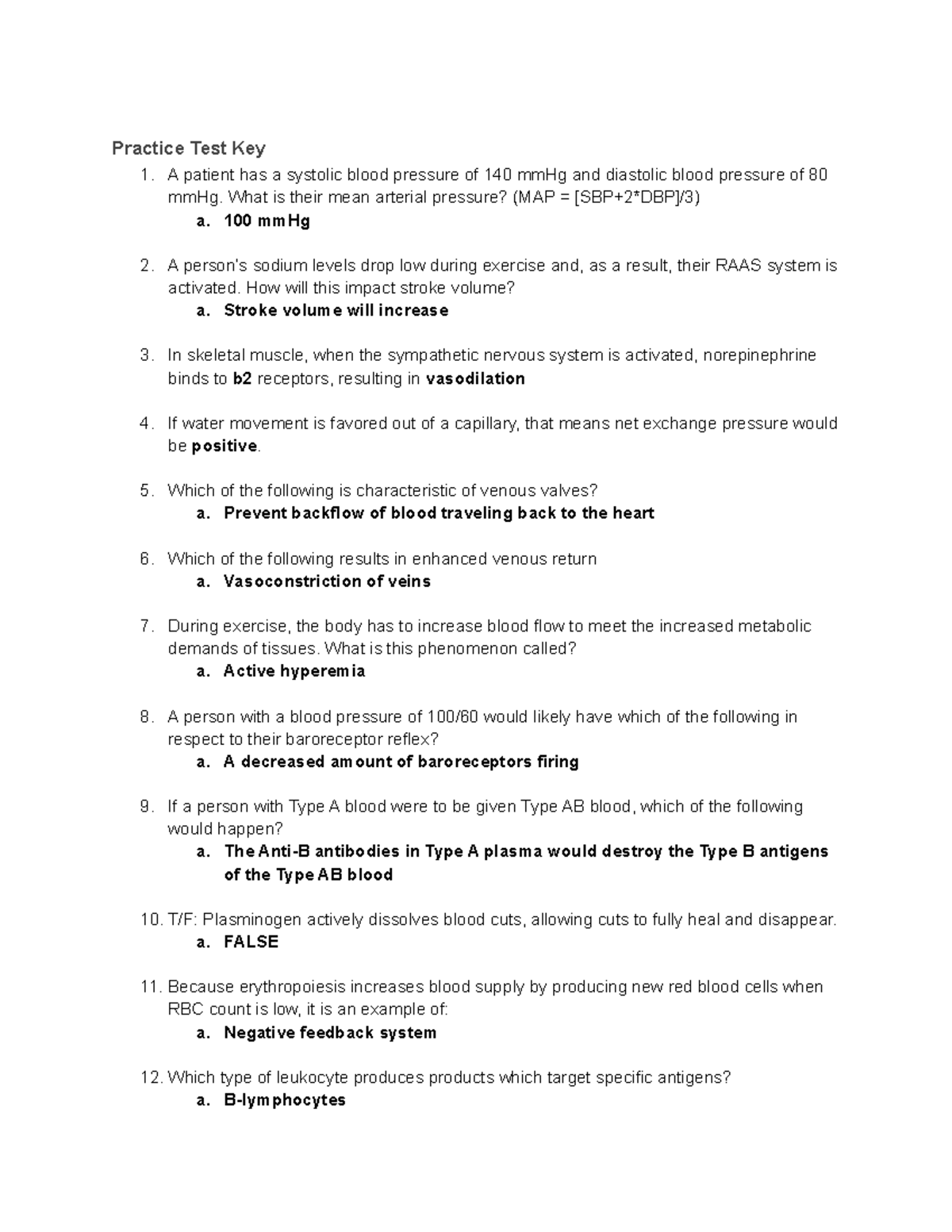 Phys Test 3 SG - Practice For Exam 3 - Practice Test Key A Patient Has ...