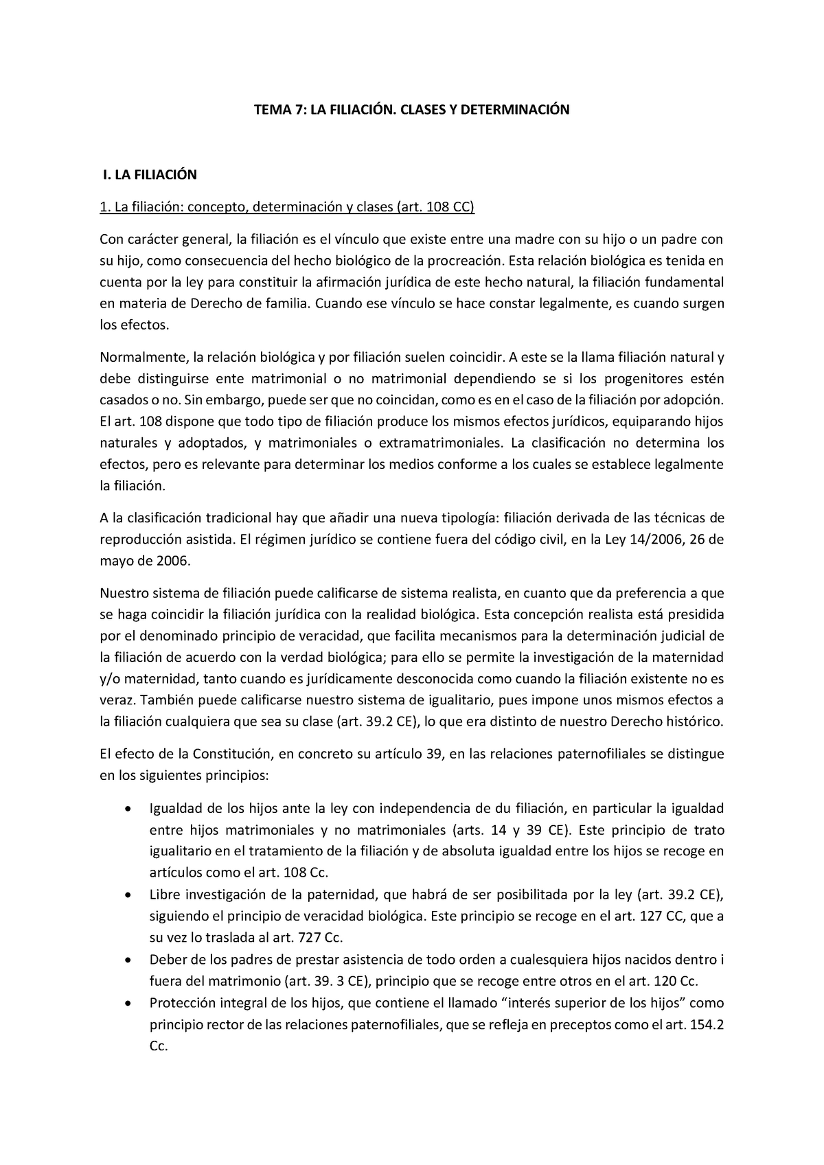 Tema 7 Apuntes 7 Tema 7 La FiliaciÓn Clases Y DeterminaciÓn I La FiliaciÓn La Filiación 0801