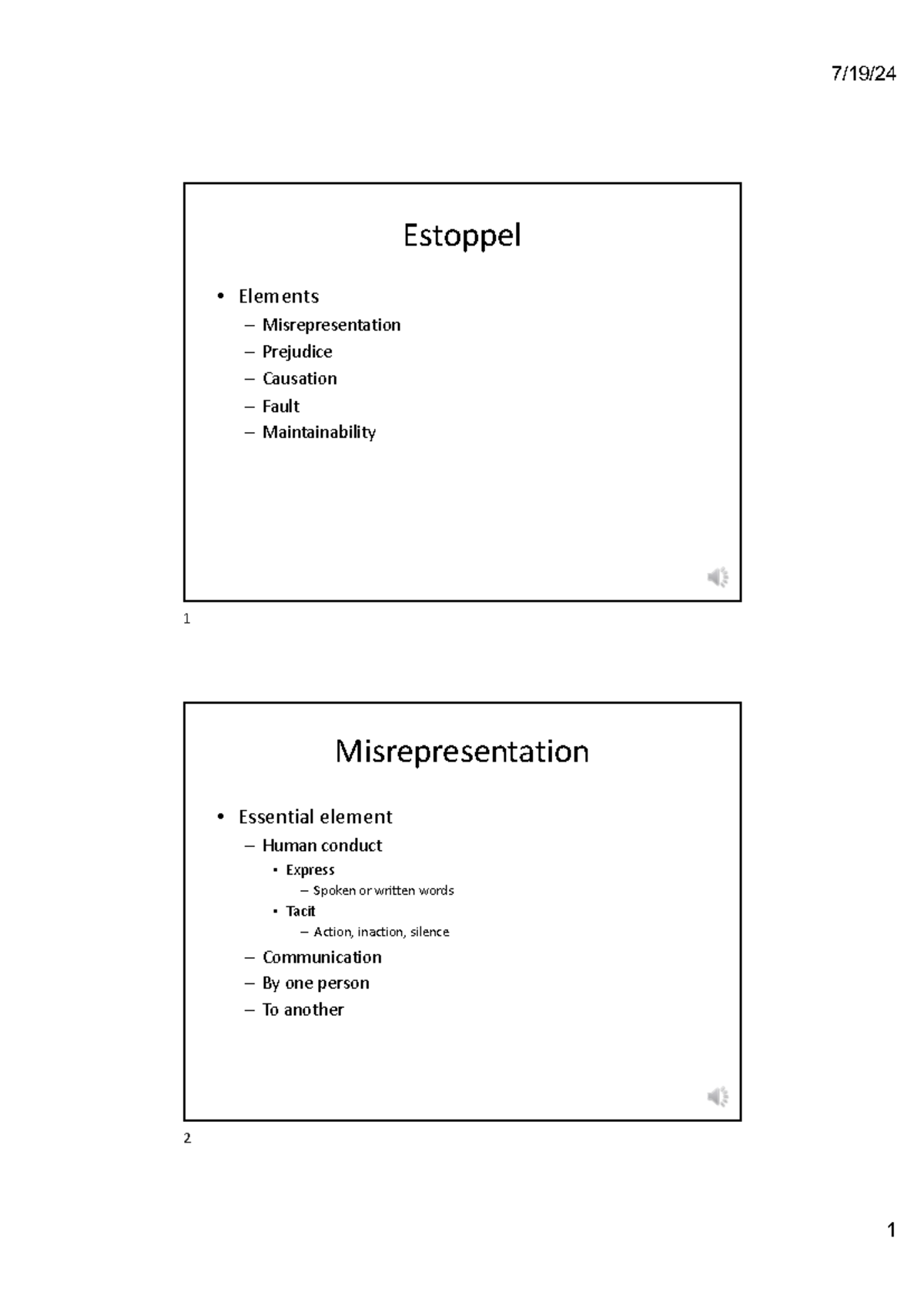 Introduction and misrepresentation - 7/19/ 1 Estoppel • Elements ...