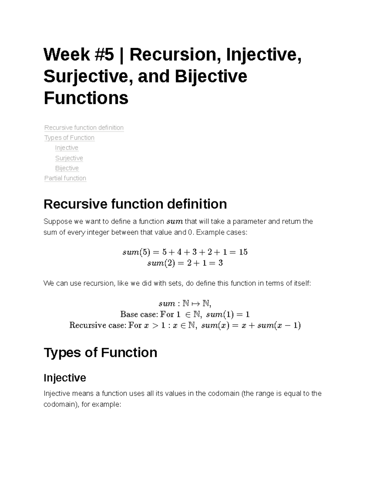 Week 5 Recursion, Injective, Surjective, And Bijective Functions - Week ...