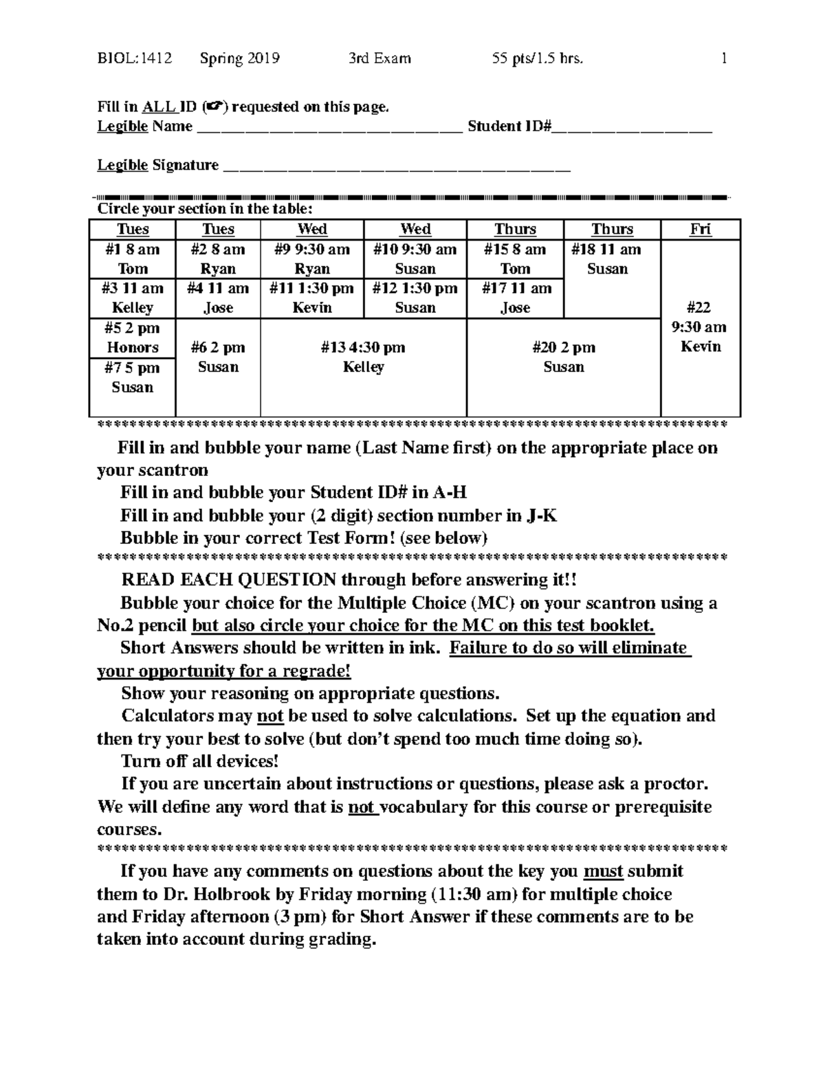 Third Exam Key (post grading) Fill in ALL ID ( ) requested on this page. Legible Name Studocu