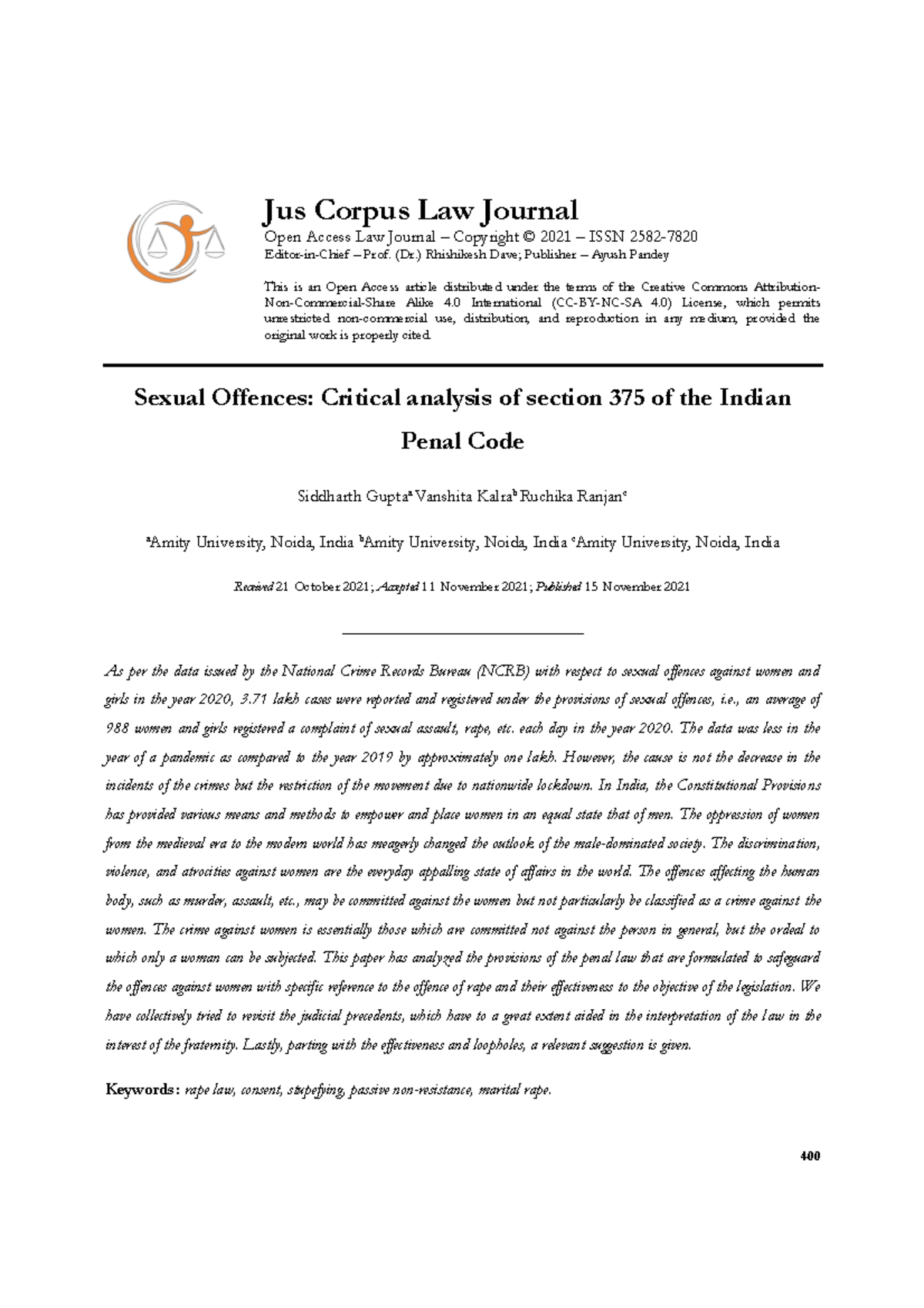 Sexual Offences: Critical analysis of section 375 of the Indian Penal ...