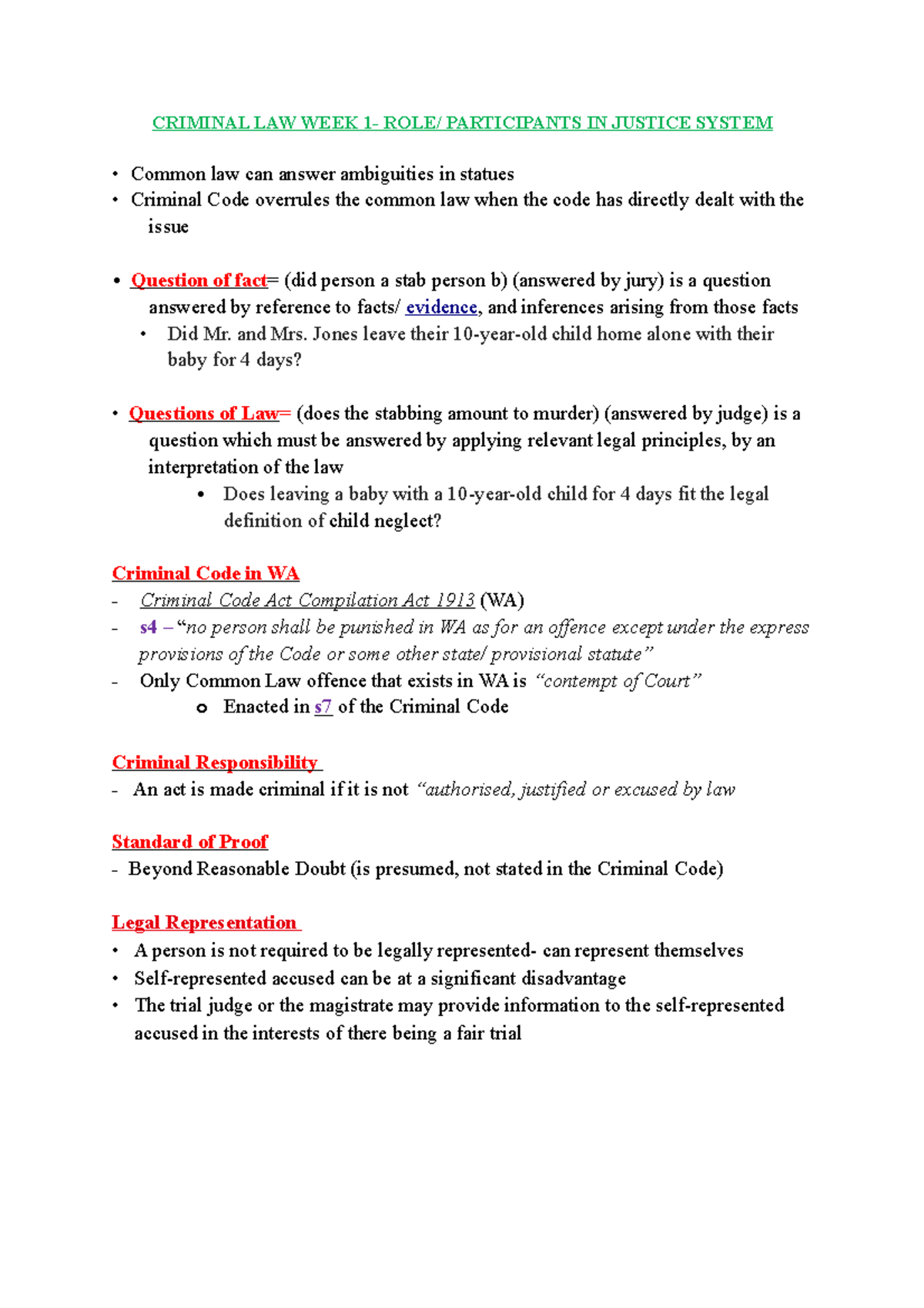 Exam week 1-2 - Criminal law notes, criminal code, introduction to the ...