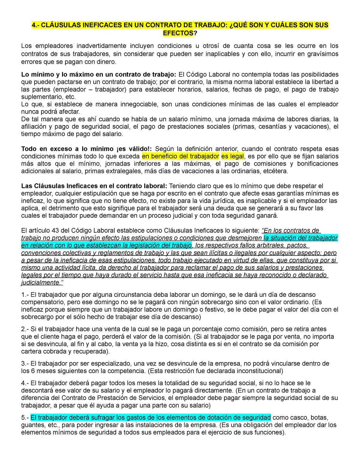 Cláusulas Ineficaces En Un Contrato De Trabajo 4 ClÁusulas Ineficaces En Un Contrato De 8872