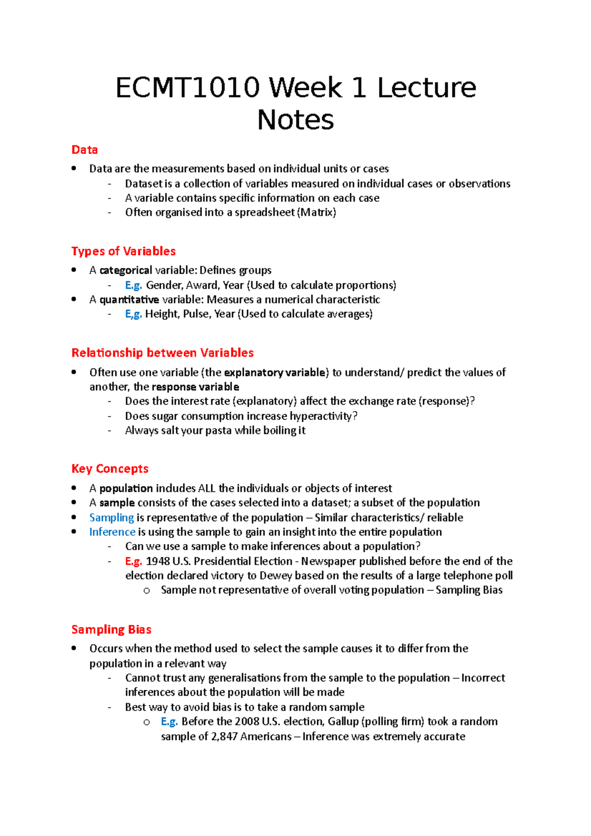 ECMT1010 Week 1 Lecture Notes - ECMT1010 Week 1 Lecture Notes Data Data ...