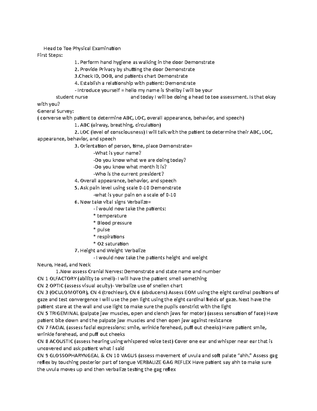 Health assessment check off - Head to Toe Physical Examination First ...