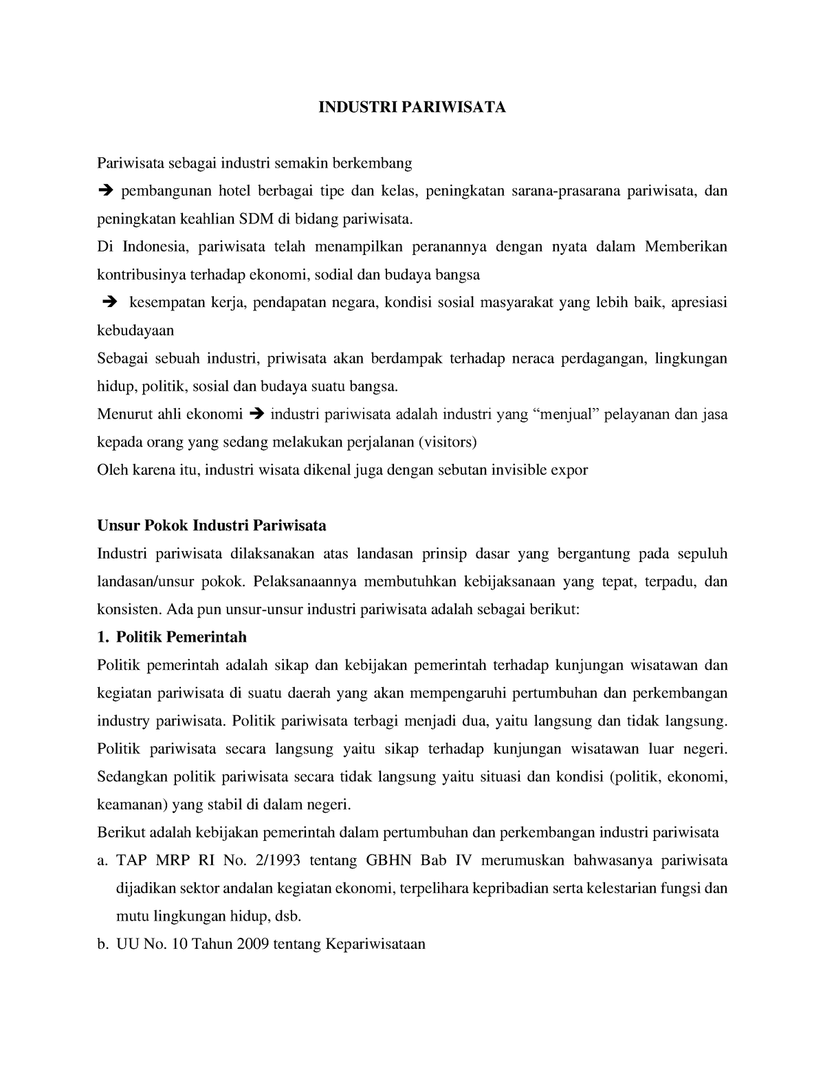 Industri Pariwisata - INDUSTRI PARIWISATA Pariwisata Sebagai Industri ...