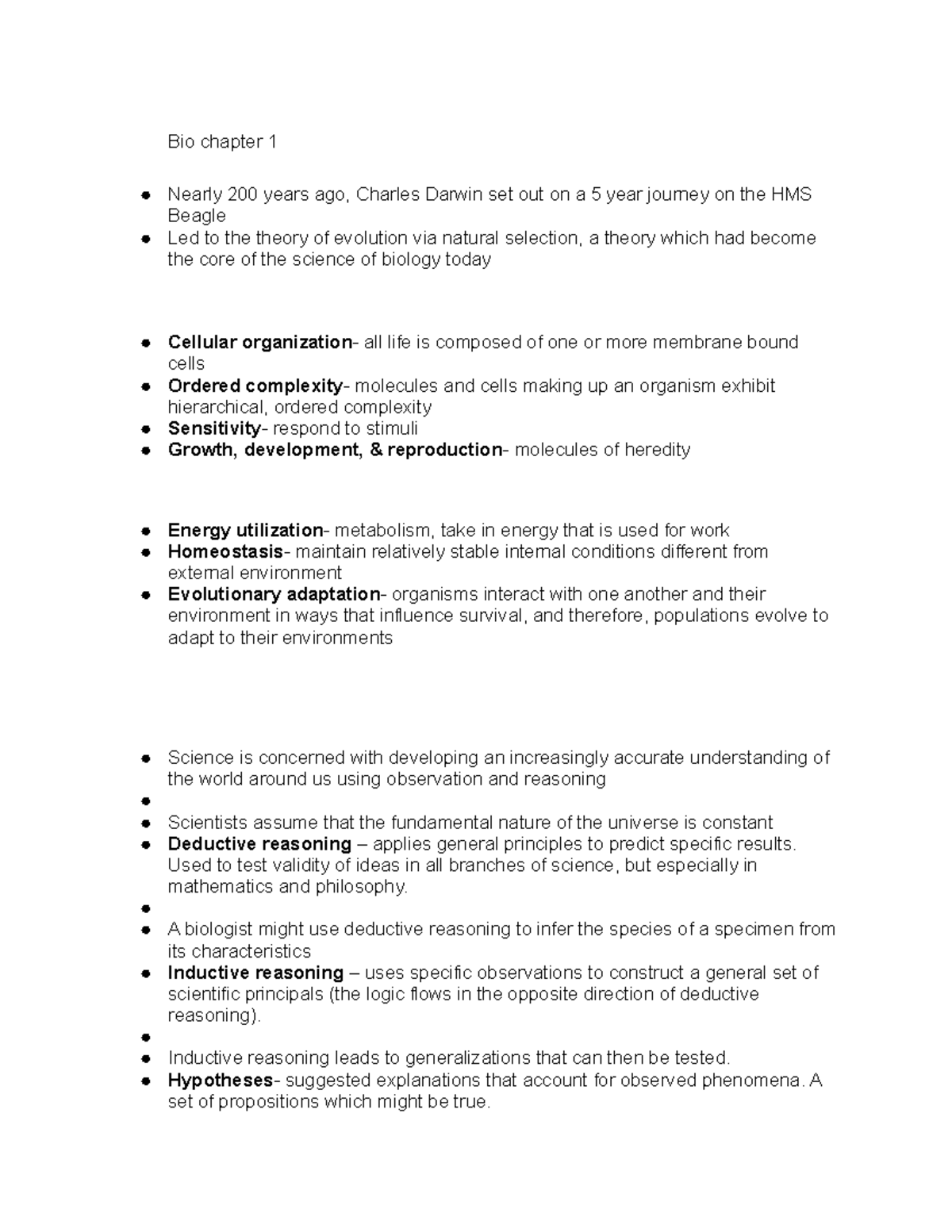 Bio chapter 1-3 - notes - Bio chapter 1 Nearly 200 years ago, Charles ...