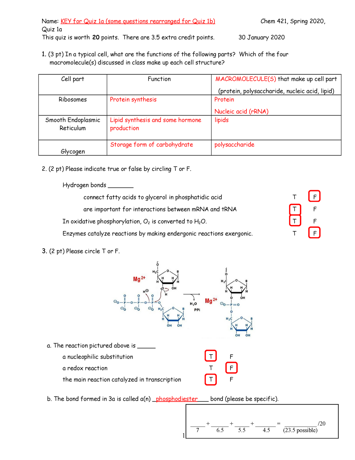 2020 chem 421 quiz1a key - Name: KEY for Quiz 1a (some questions ...