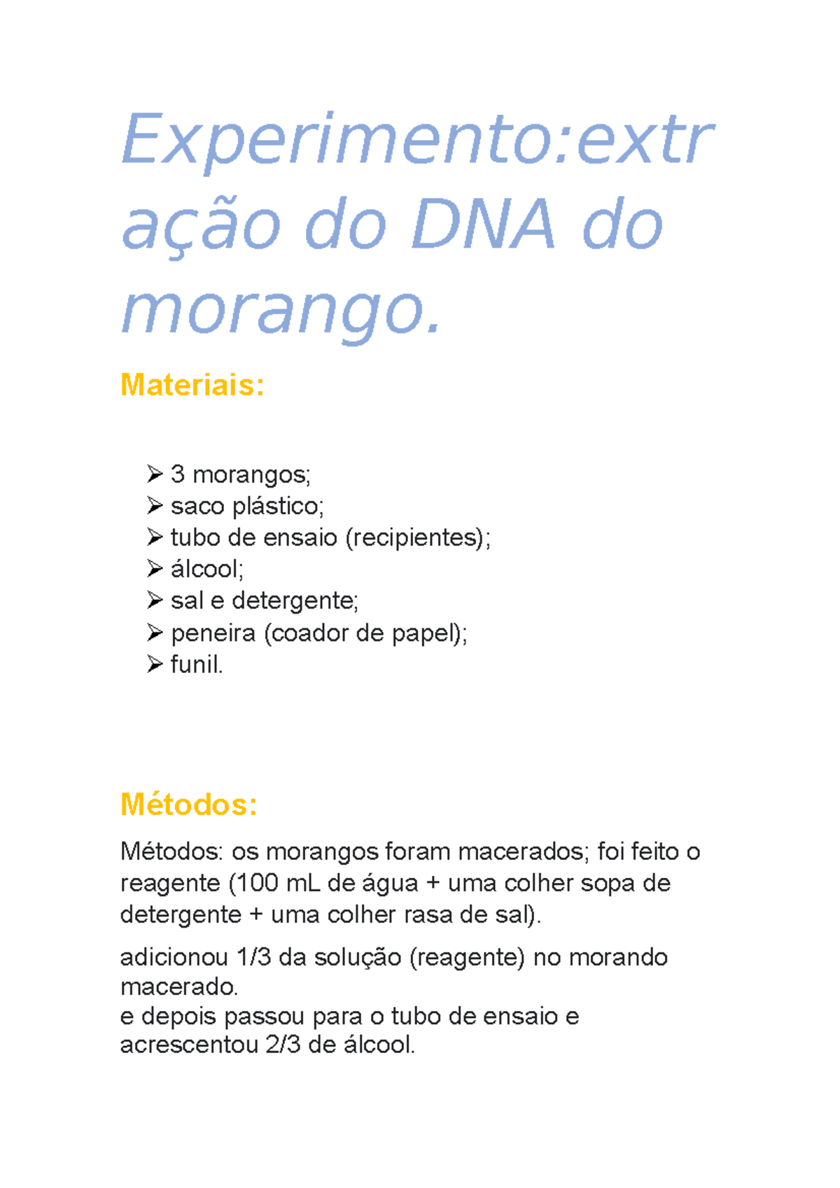 extração de dna de morangos