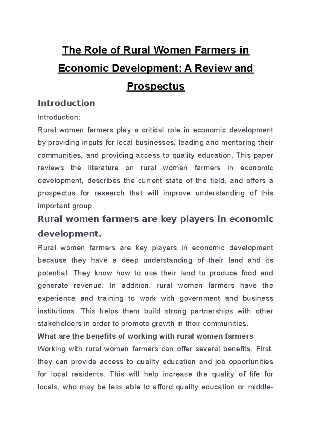 The Role of Rural Women Farmers in Economic Development A Review and ...