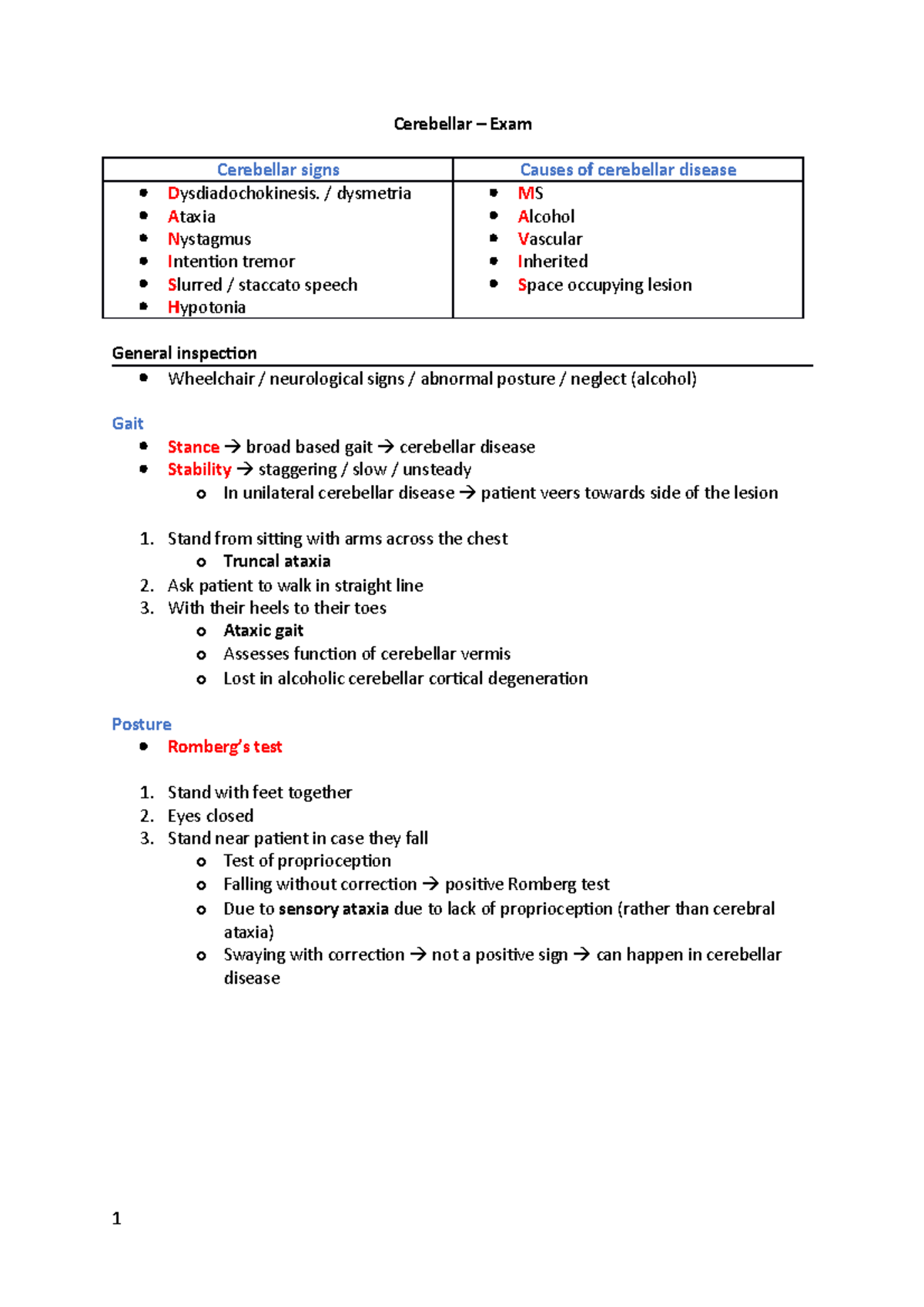 Cerebellar - Exam - Cerebellar – Exam Cerebellar signs Causes of ...