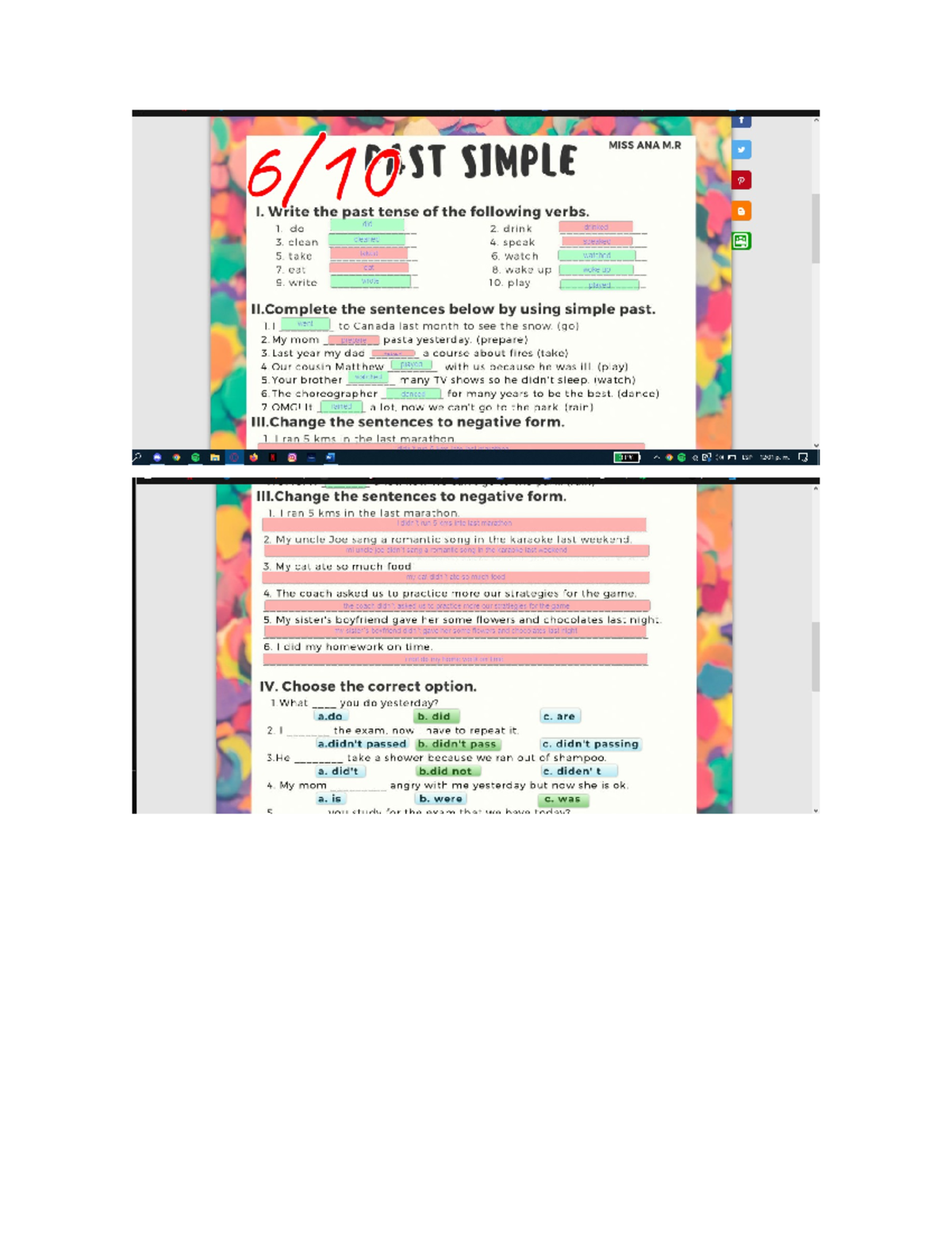 Actividad 2 ingles 6 - exercise 6 - f SIMPLE MISS ANA M I. Write the ...