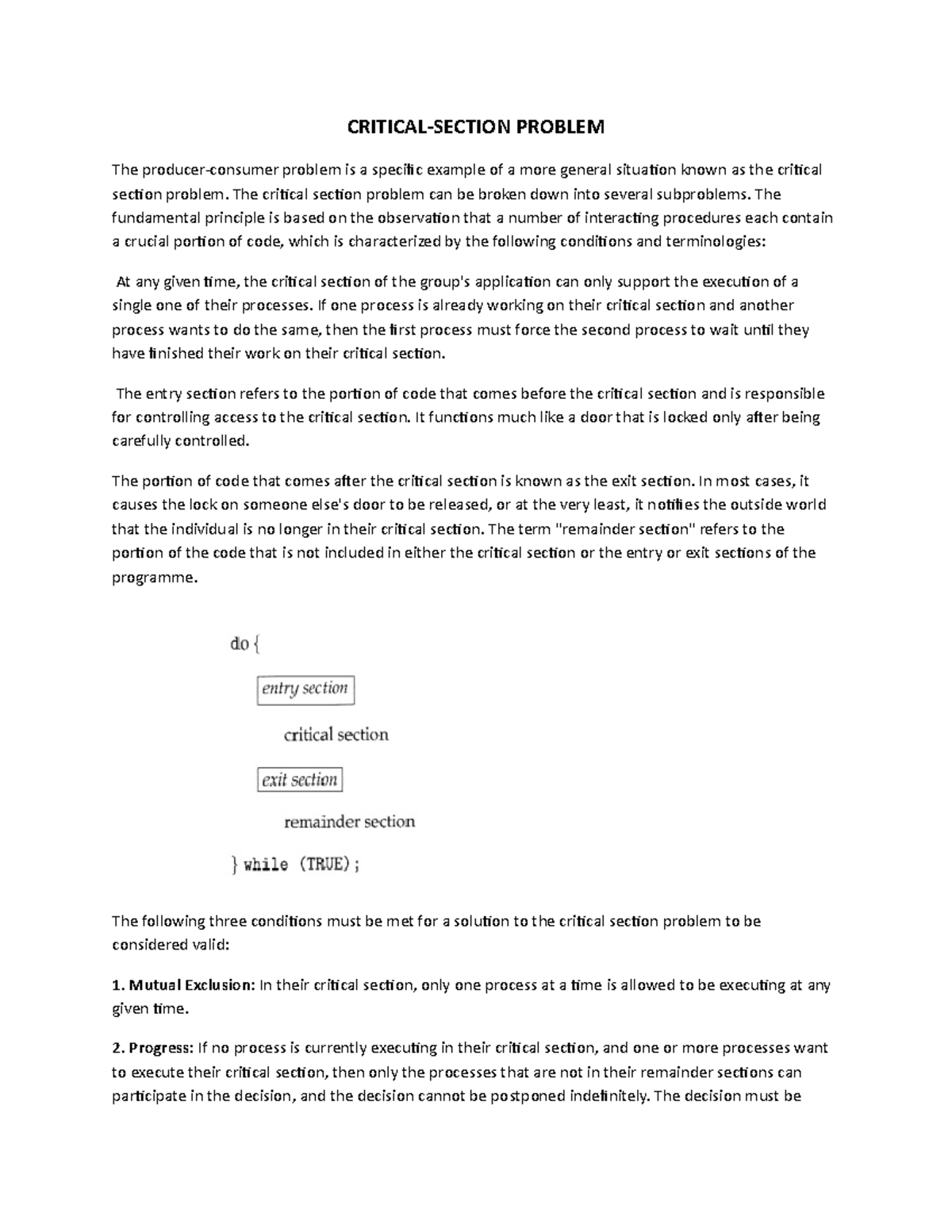 CriticalSection Problem & Mutex Locks CRITICALSECTION PROBLEM The