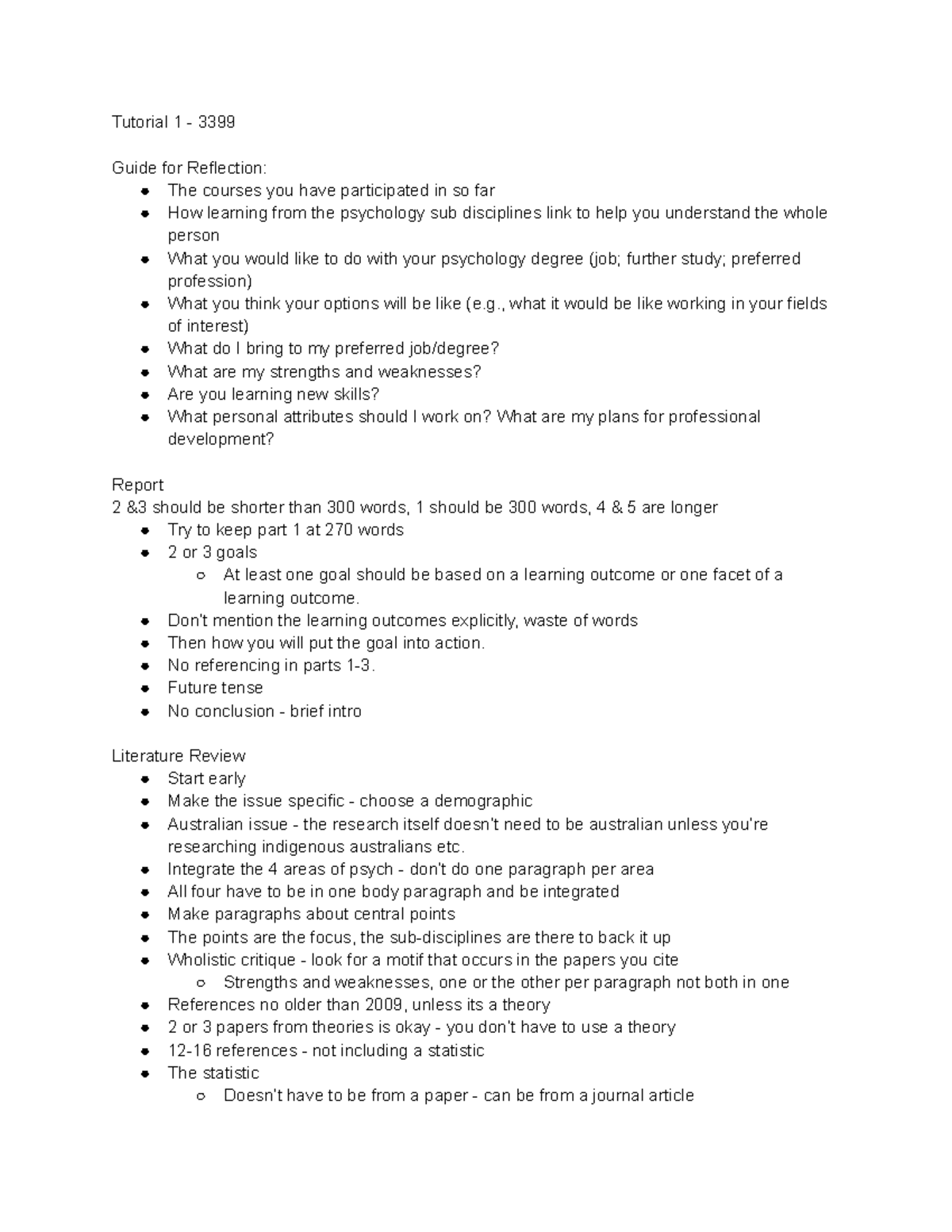 Tutorial 1 - 3399 - Tute notes - Tutorial 1 - 3399 Guide for Reflection ...