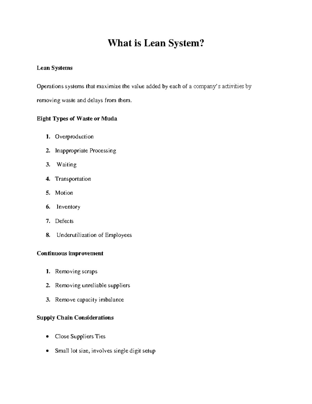 What is Lean System? - MGT-103 - MSJC - Studocu