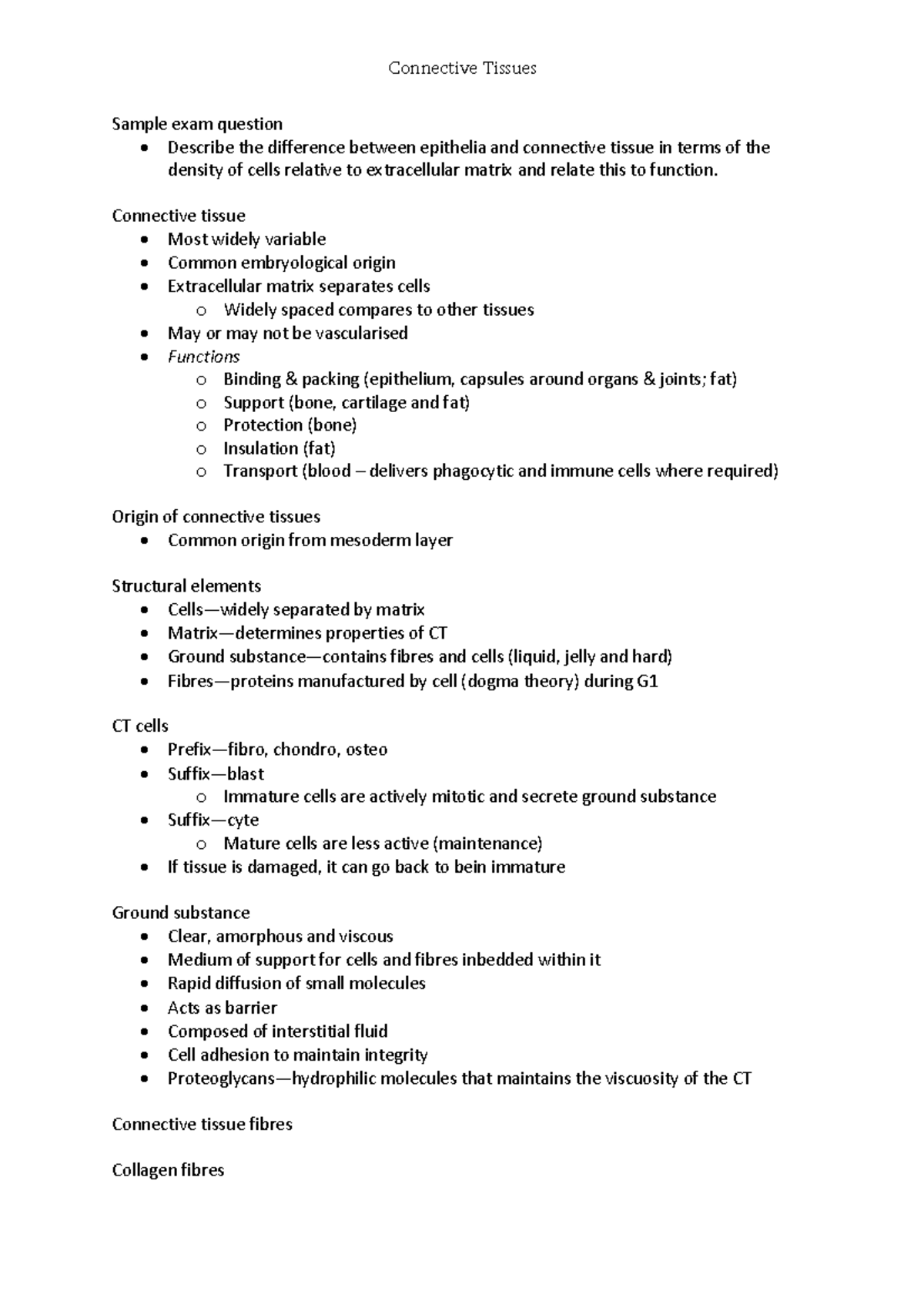 Connective Tissues ANHB1101 - Connective Tissues Sample exam question ...