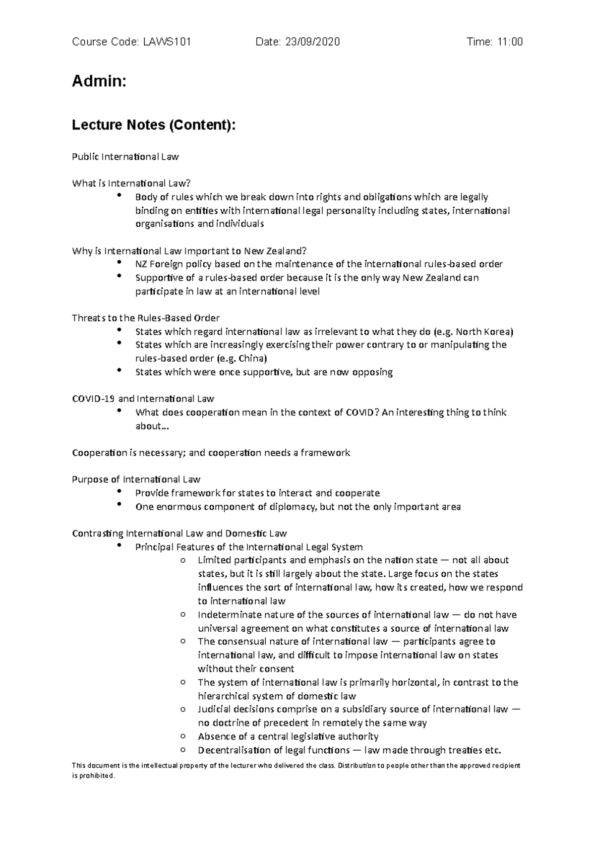 LAWS101 20S2 — 230920 2020 lecture notes for - Course Code: LAWS101 ...