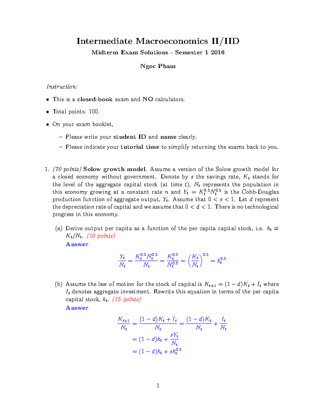 Midterm 2016, answers - Intermediate Macroeconomics II/IID Midterm Exam ...