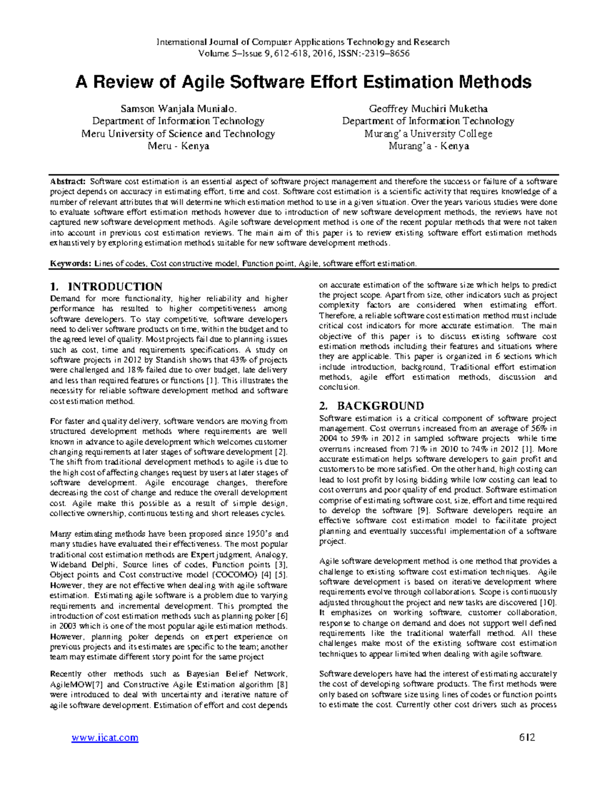 A Review of Agile Software Effort Estimation Methods - Volume 5–Issue 9 ...
