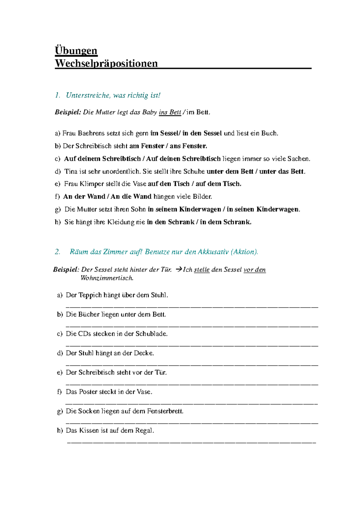 übungen Zu Partizip 1 Und 2 C3bcbungen-wechselprc 3a4positionen 2 - Übungen Wechselpräpositionen