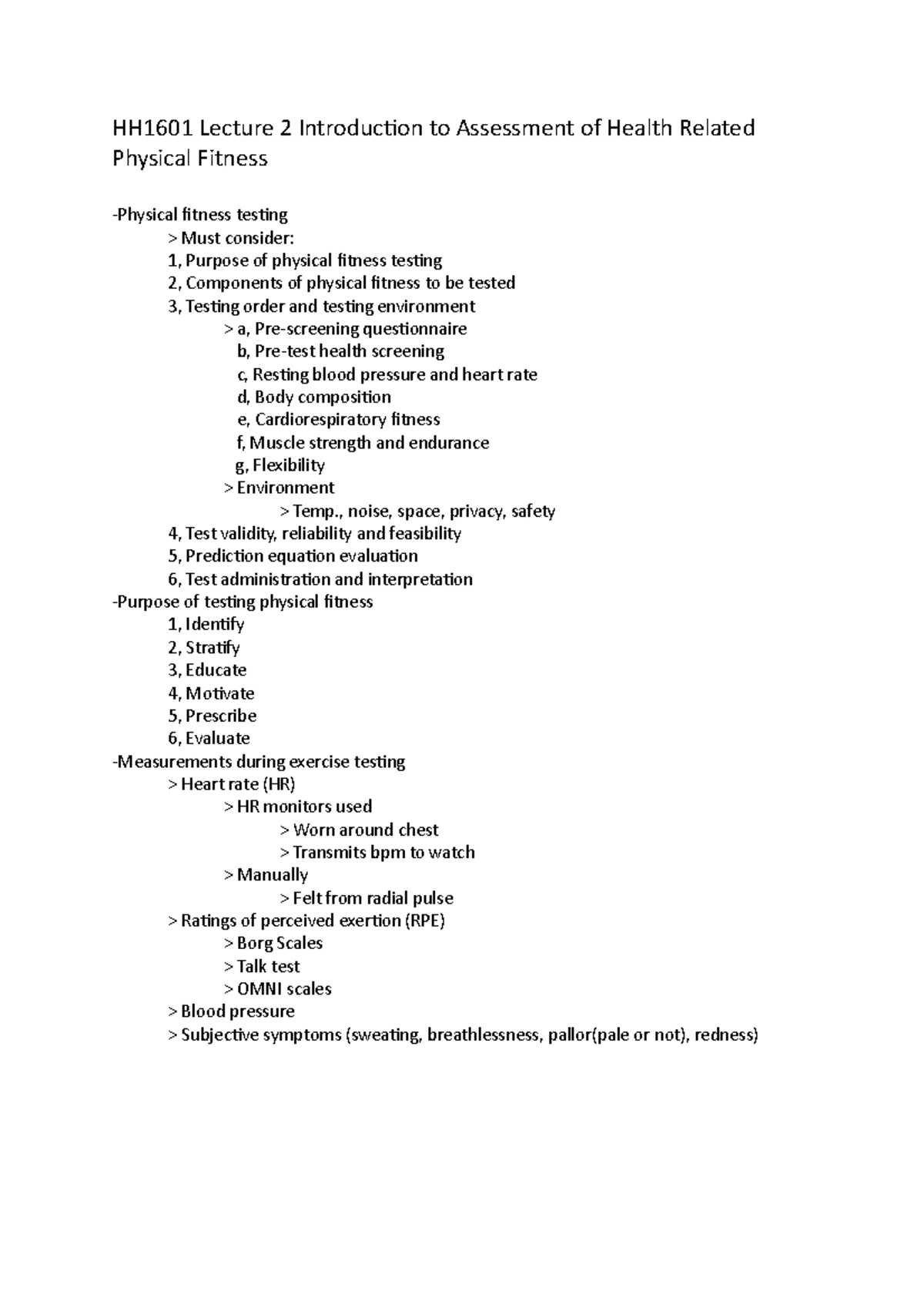 HH1601 Lecture 2 Introduction To Assessment Of Health Related Physical ...