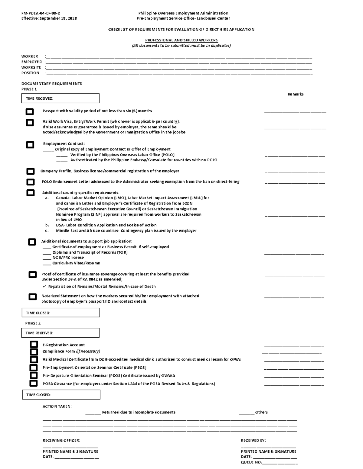 List Reqt Eval Direct Hire App Prof Skilled - FM-POEA-04-EF-08-C ...