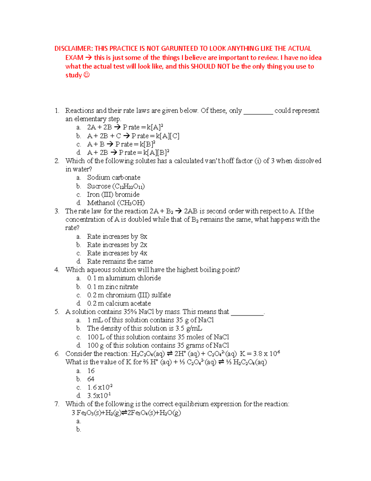 Practice for Exam 1 WS - Exam one worksheet - DISCLAIMER: THIS PRACTICE ...