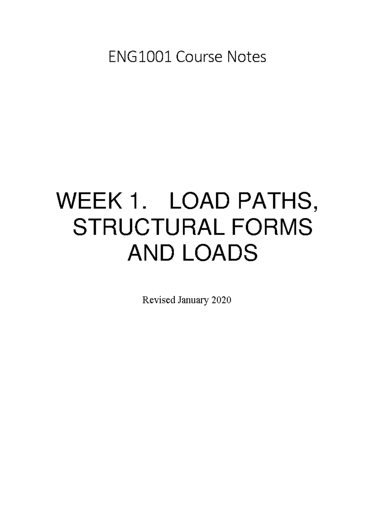 Week 1 LSfeb 20 - Lecture notes 1 - WEEK 1. LOAD PATHS, STRUCTURAL ...