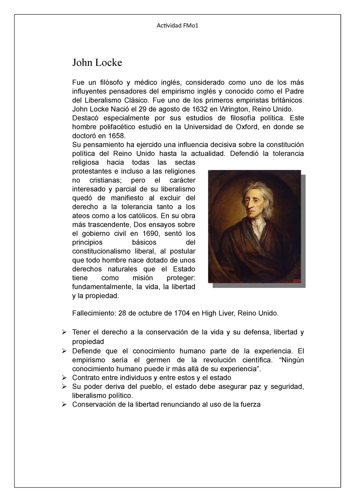 John locke - Nota: 9 - Actividad FMo John Locke Fue un filósofo y médico  inglés, considerado como - Studocu