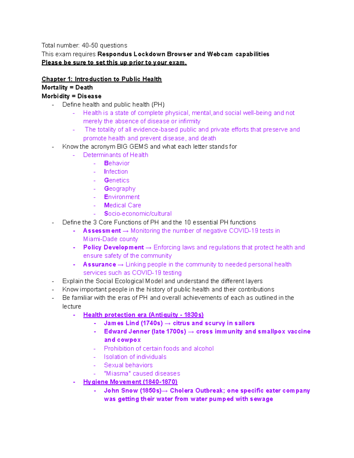 PH Exam 1 Study Guide - Total number: 40-50 questions This exam ...