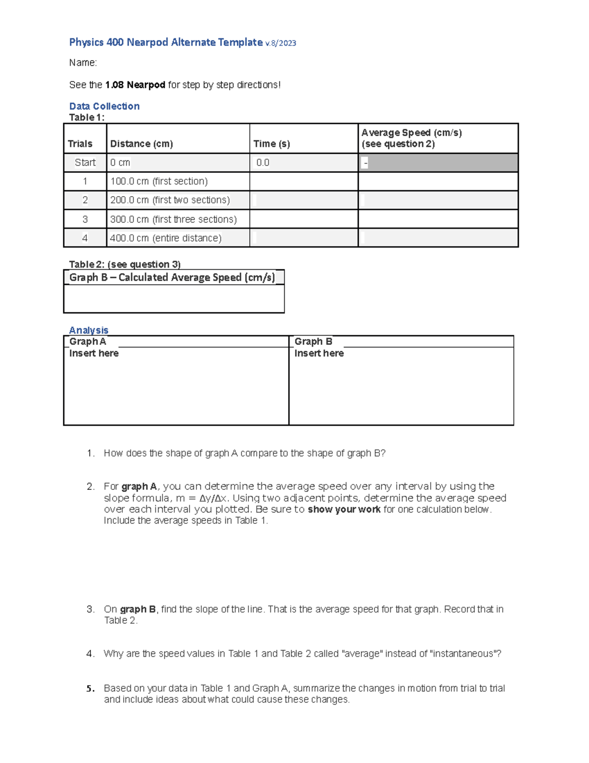 Nearpod Alternate Template How Does The Shape Of Graph A Compare To The Shape Of Graph B