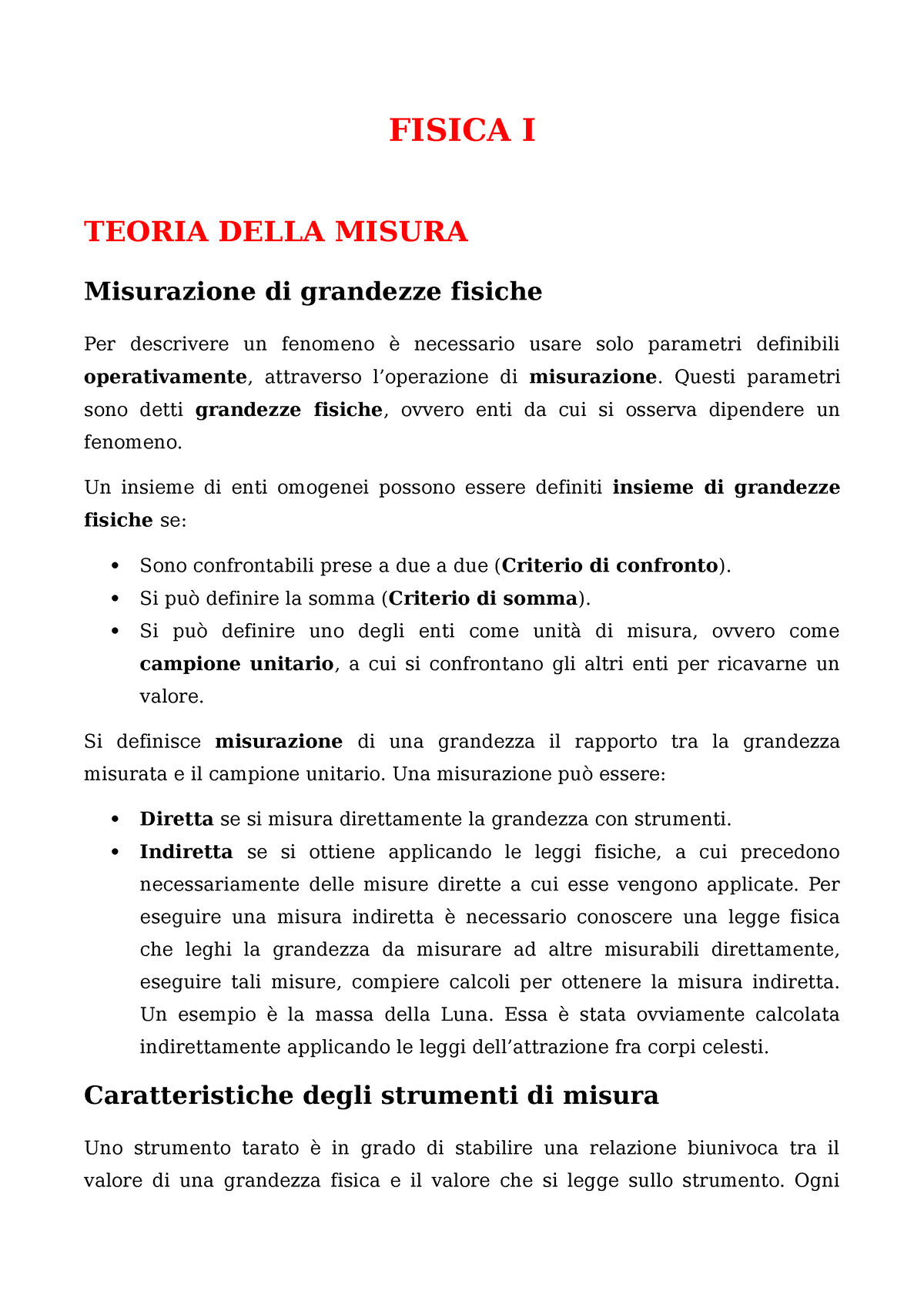 Fisica I Fisica I Teoria Della Misura Misurazione Di Grandezze Fisiche Per Descrivere Un 8210