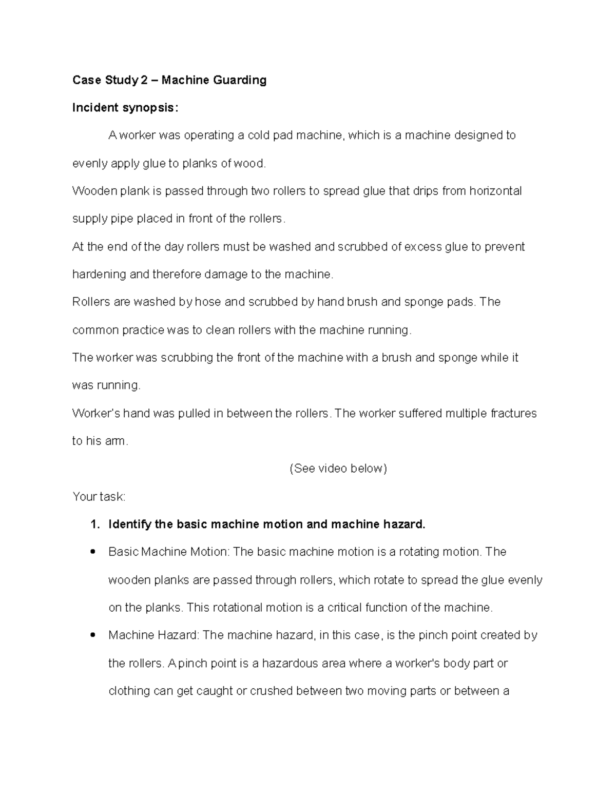 Case Study 2 - Machine Guarding Hazard identification - Case Study 2 ...
