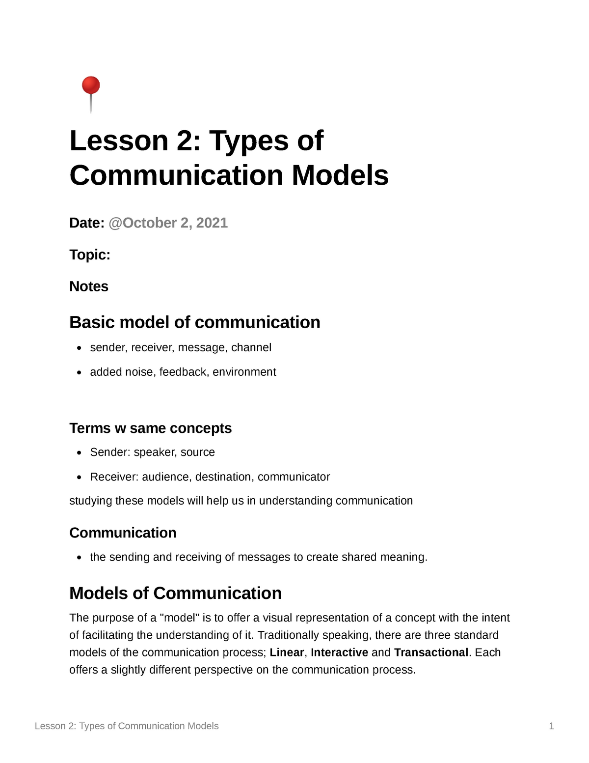 Lesson 2 Types Of Communication Models Lesson 2 Types Of 