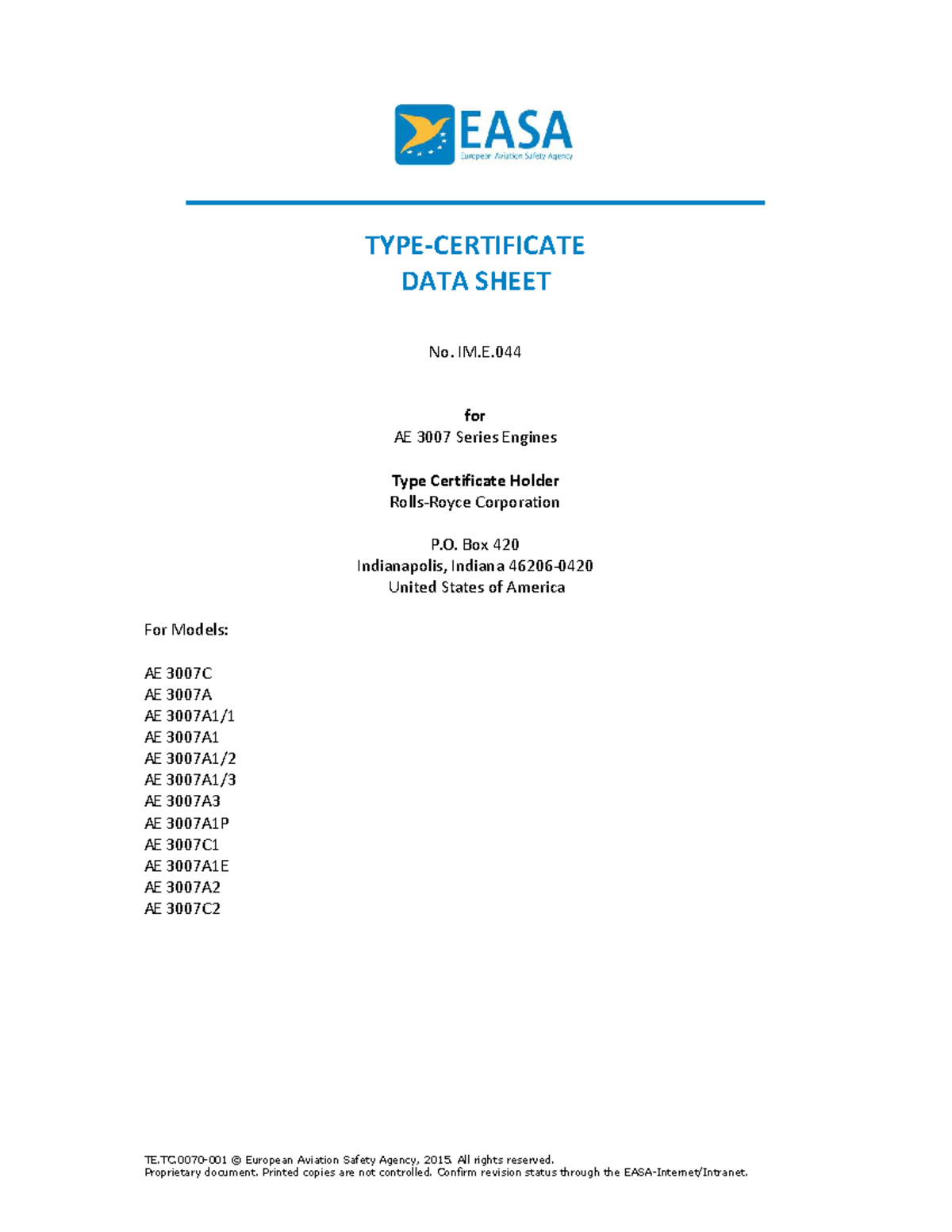 AE3007 TCDS EASA.IM .E.044 issue 05 2015 0522 1.0 - TE.TC-001 ...