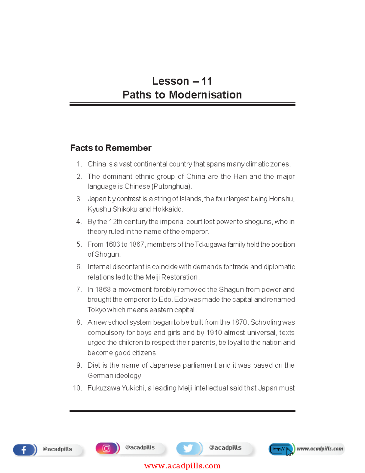 Lesson – 11 Paths to Modernisation - XI – History 56 Lesson – 11 Paths ...