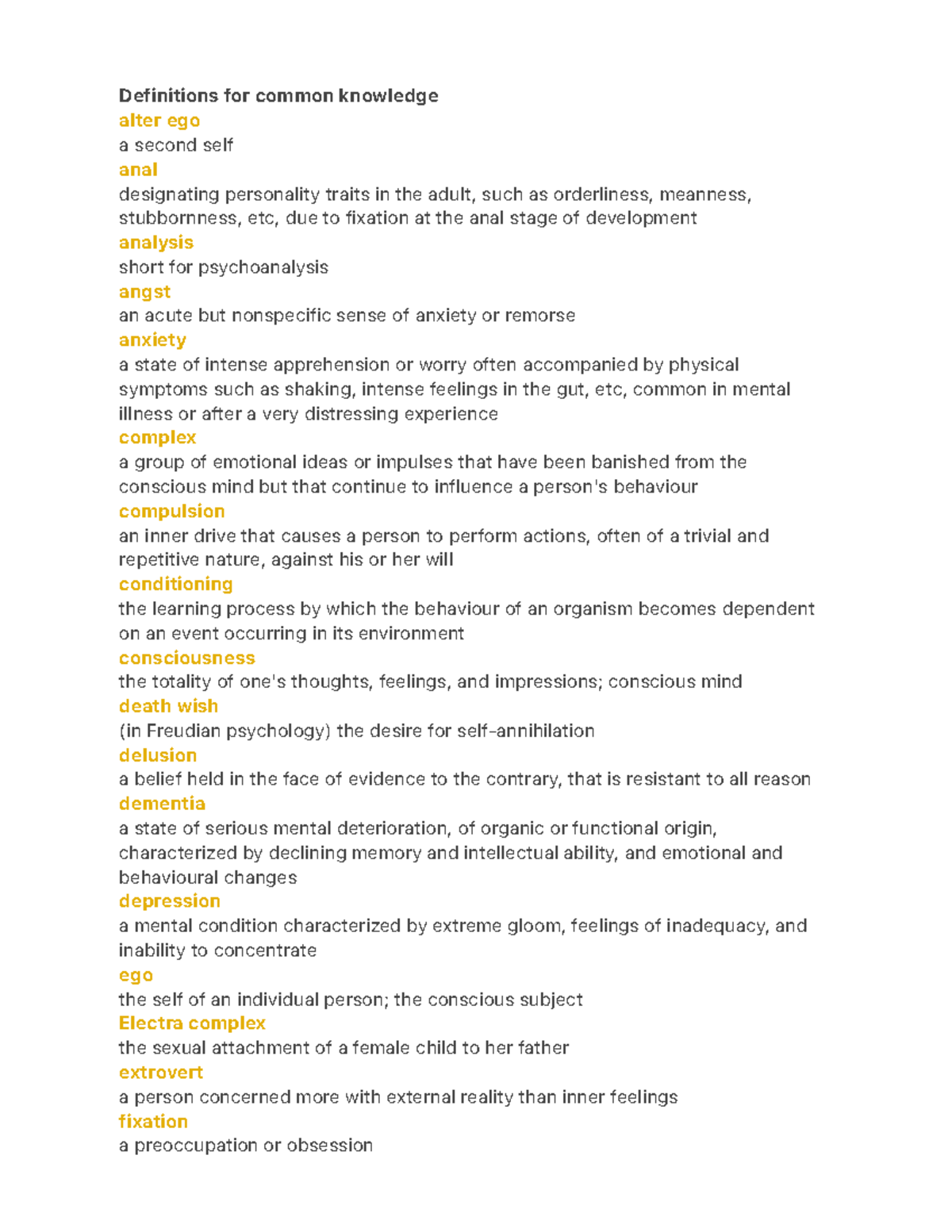 Definitions for common knowledge Studocu