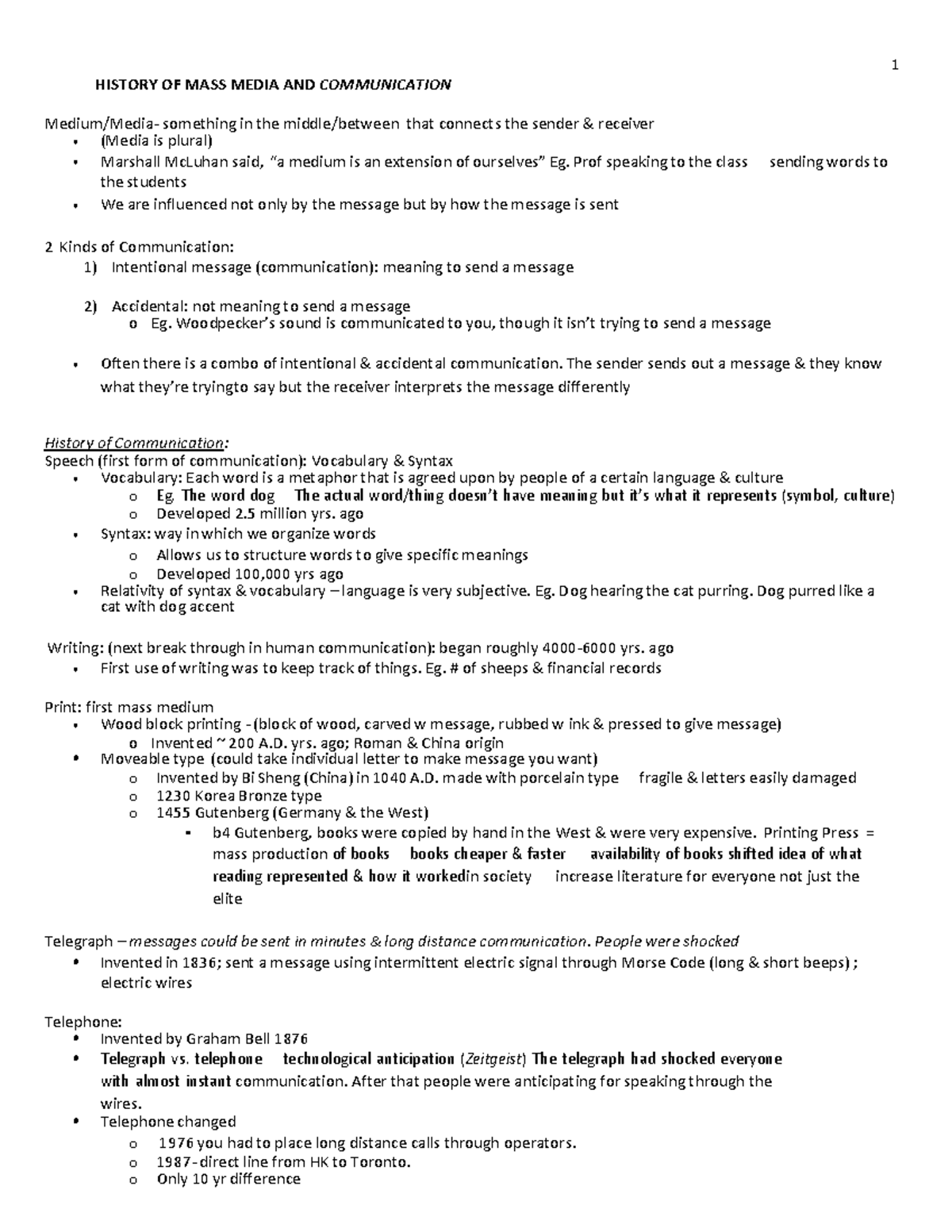 History Of Mass Media And Communication 1 History Of Mass Media And