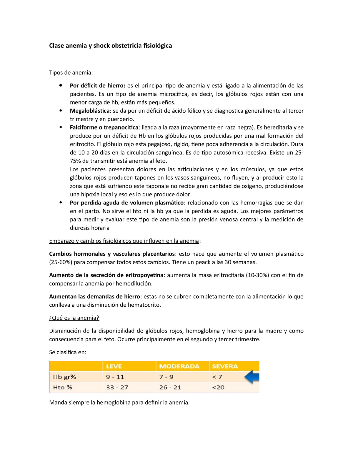 Anemia Y Shock Obstetricia Fisiológica - Clase Anemia Y Shock ...