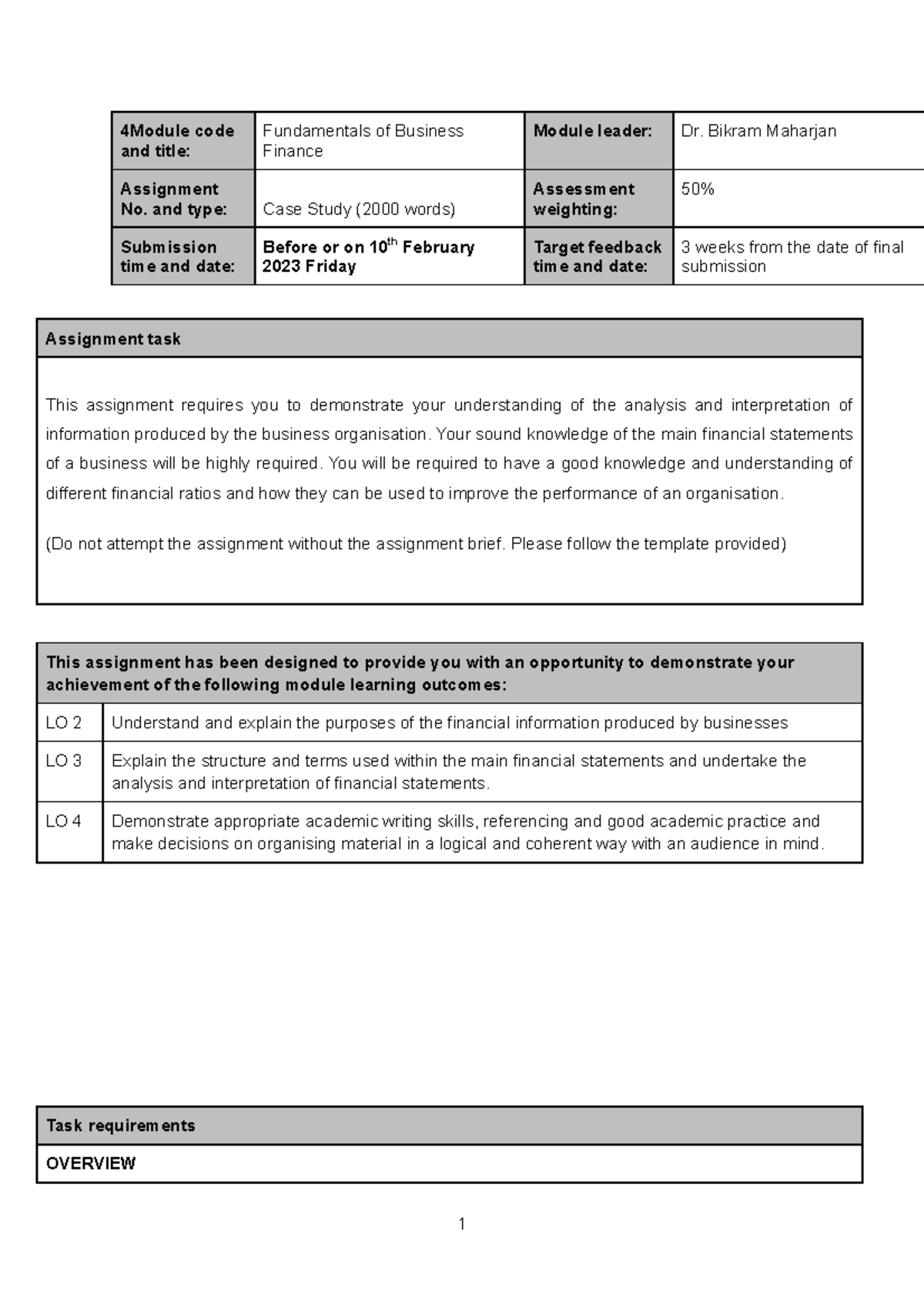 Assignment Brief Case study - 4Module code and title: Fundamentals of ...