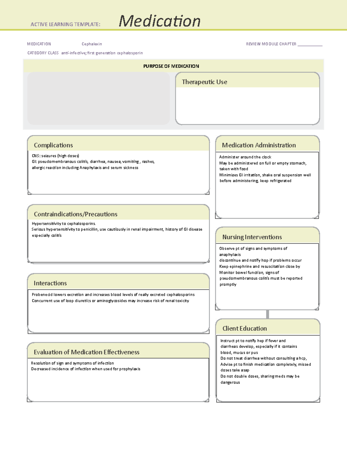 Cephalexin med card - notes to review - MEDICATION Cephalexin REVIEW ...