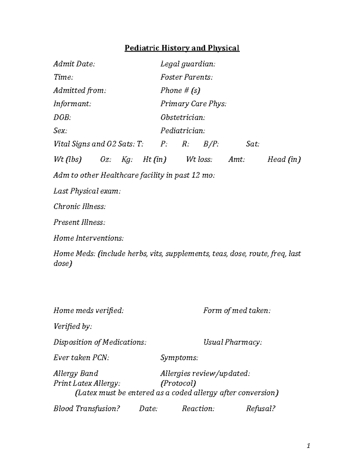 Pediatric H P Example