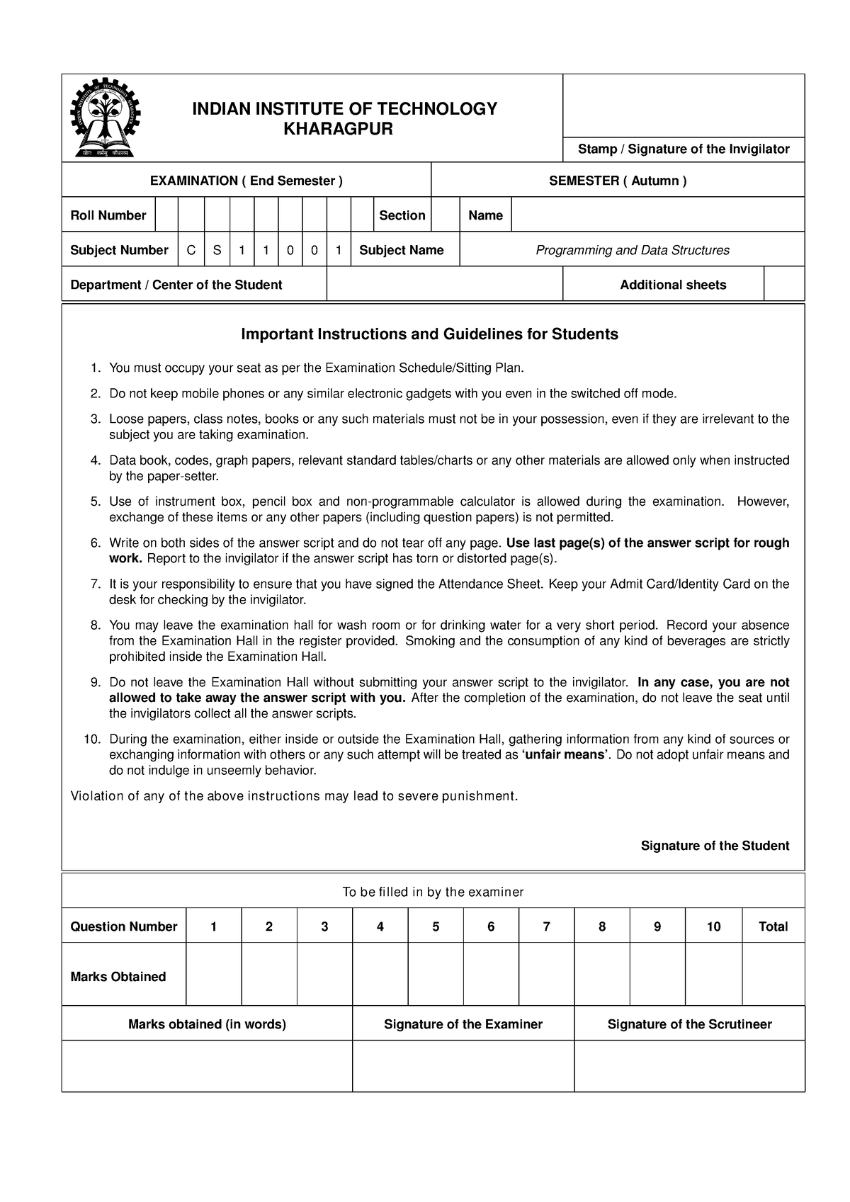 End Sem-question Paper /pds - INDIAN INSTITUTE OF TECHNOLOGY KHARAGPUR ...