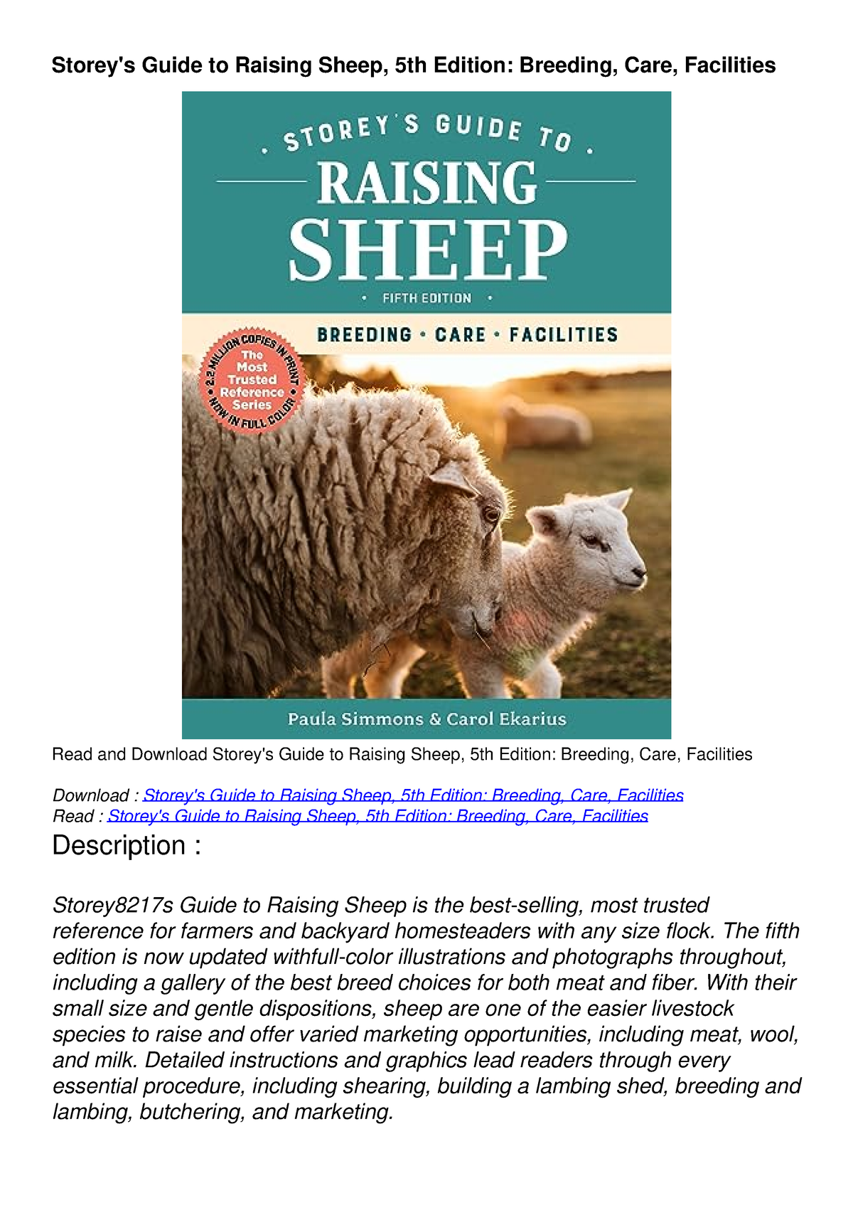 [PDF READ ONLINE] Storey's Guide to Raising Sheep, 5th Edition ...