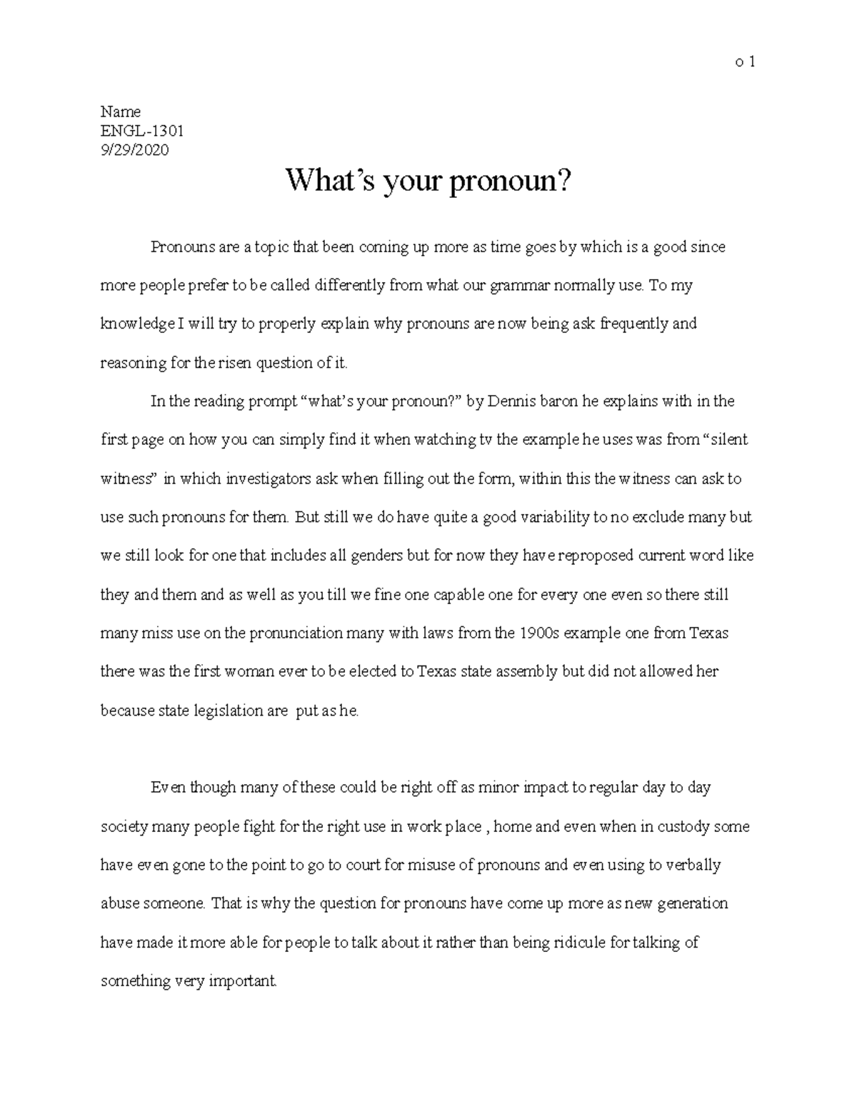 opinion essay personal pronoun