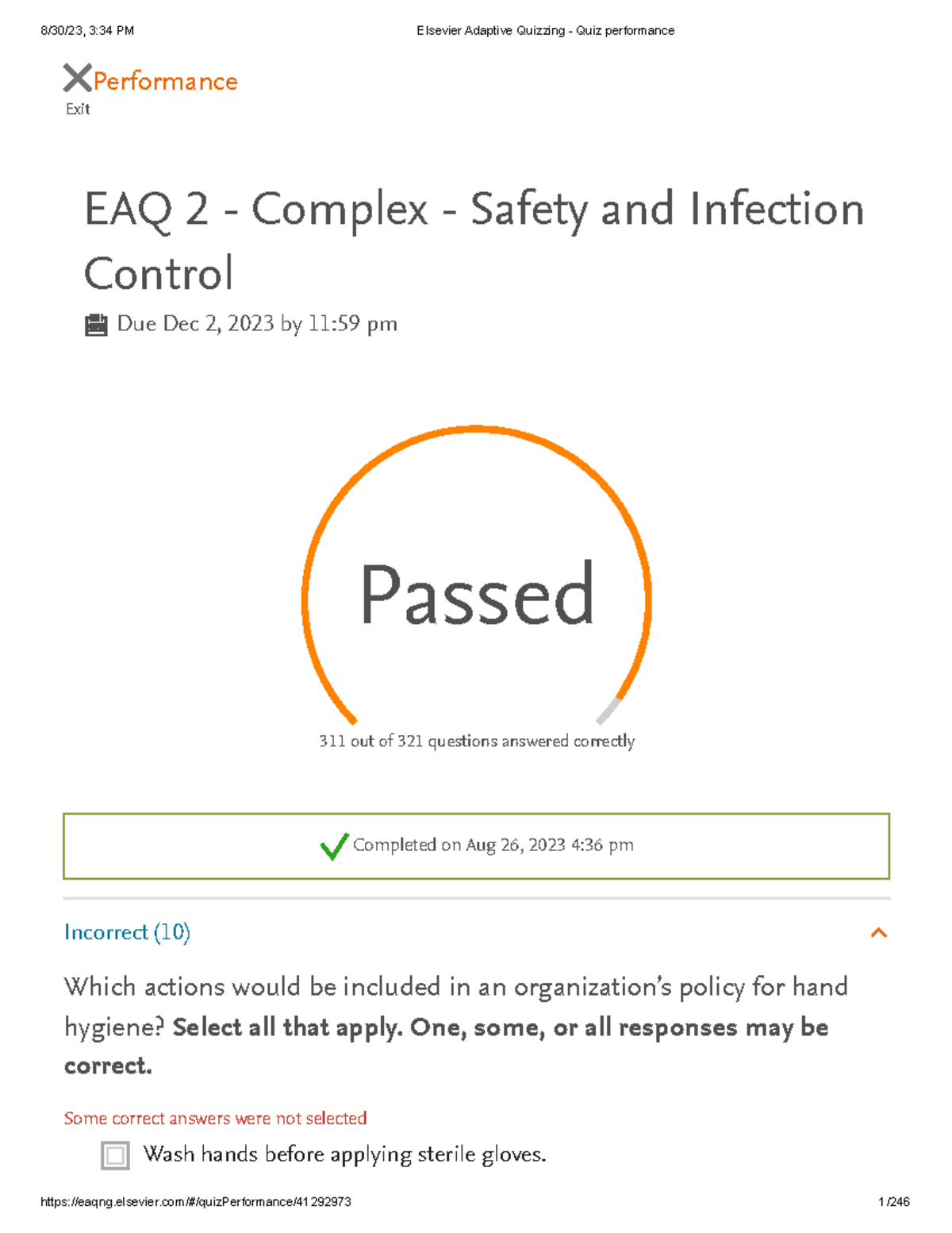 EAQ 2 safety and infection Exit Performance EAQ 2 Complex Safety