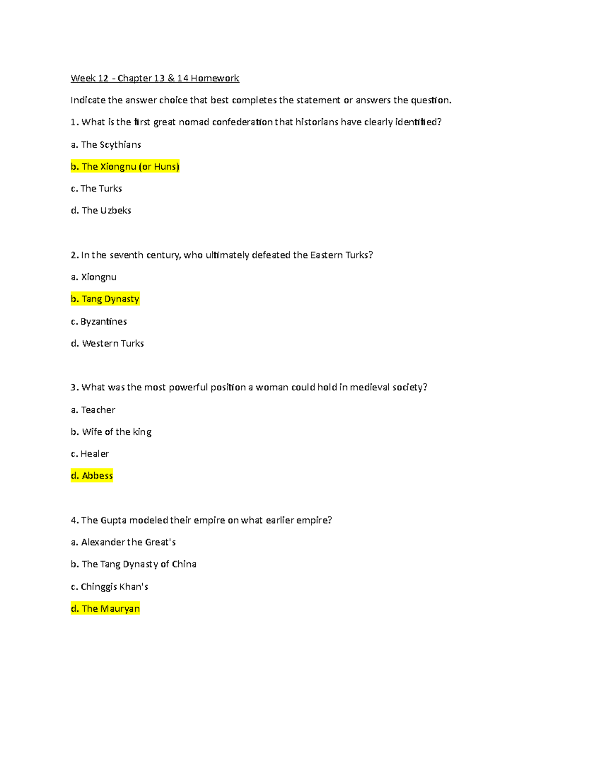 Week 12 - Chapter 13 & 14 Homework - Week 12 - Chapter 13 & 14 Homework ...