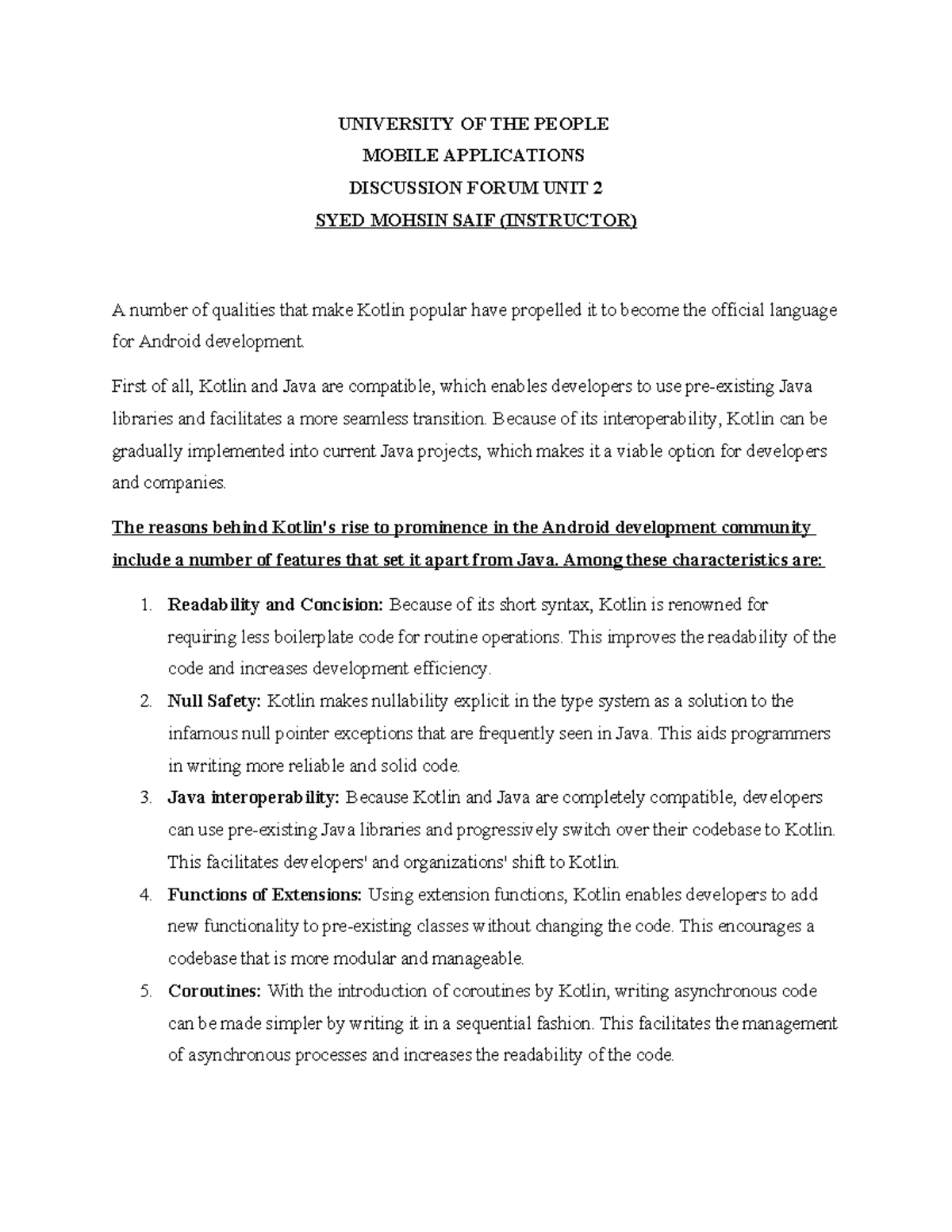 Discussion forum unit 2 - UNIVERSITY OF THE PEOPLE MOBILE APPLICATIONS ...